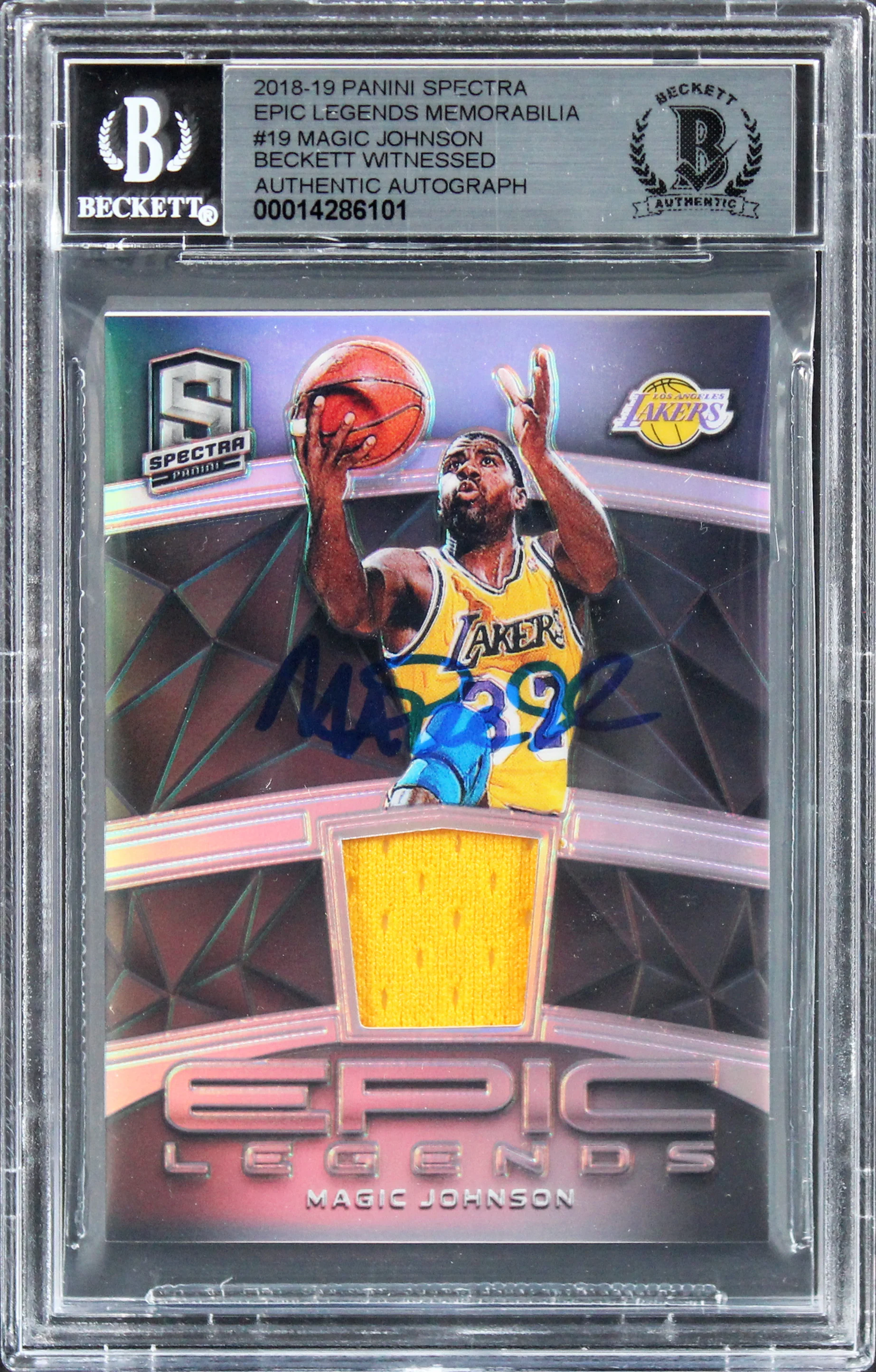 Magic Johnson Signed 2018 Panini Spectra Epic Legends #19 Card Auto 10! BAS Slab - Image 2