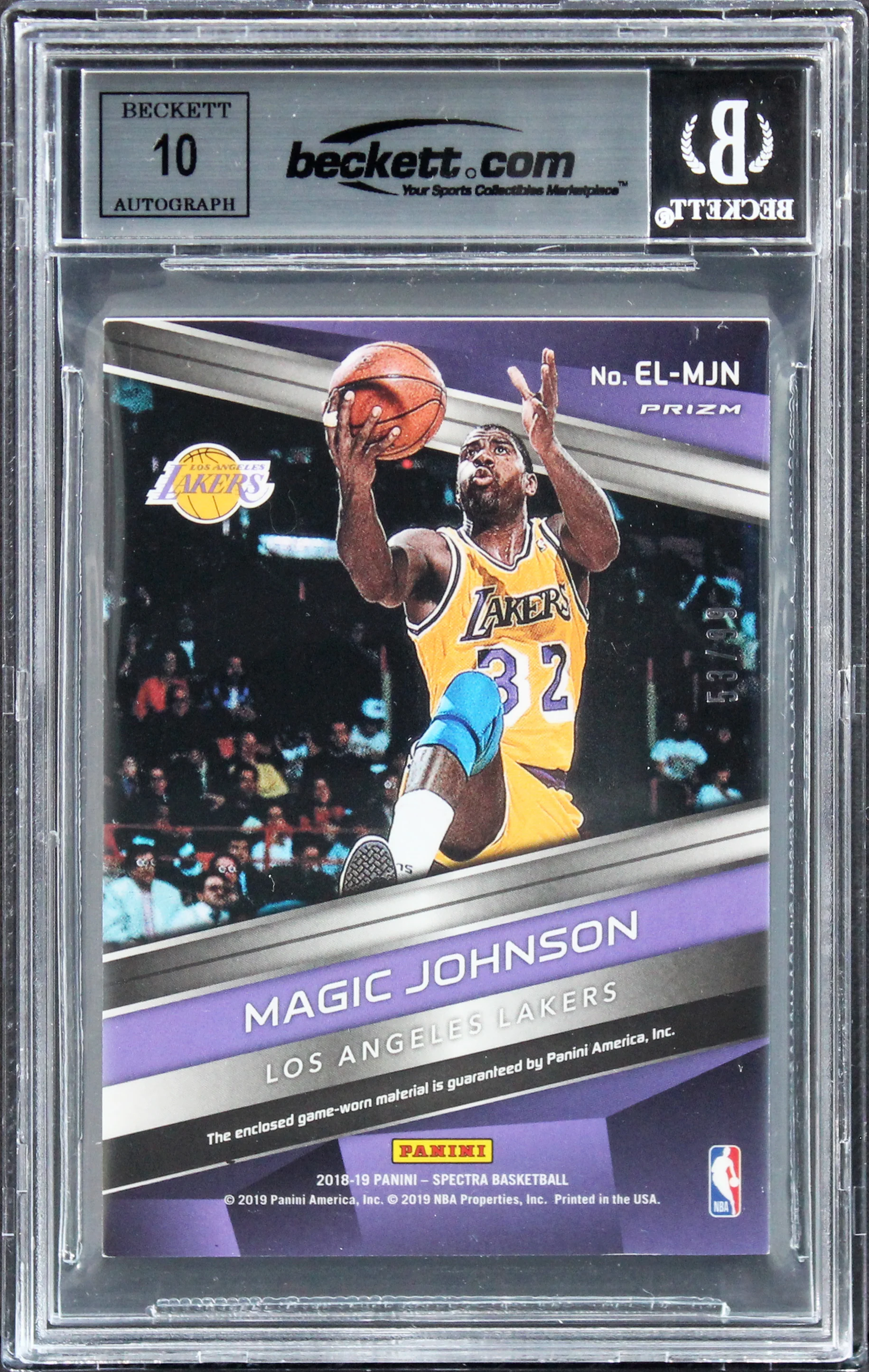Magic Johnson Signed 2018 Panini Spectra Epic Legends #19 Card Auto 10! BAS Slab - Image 3