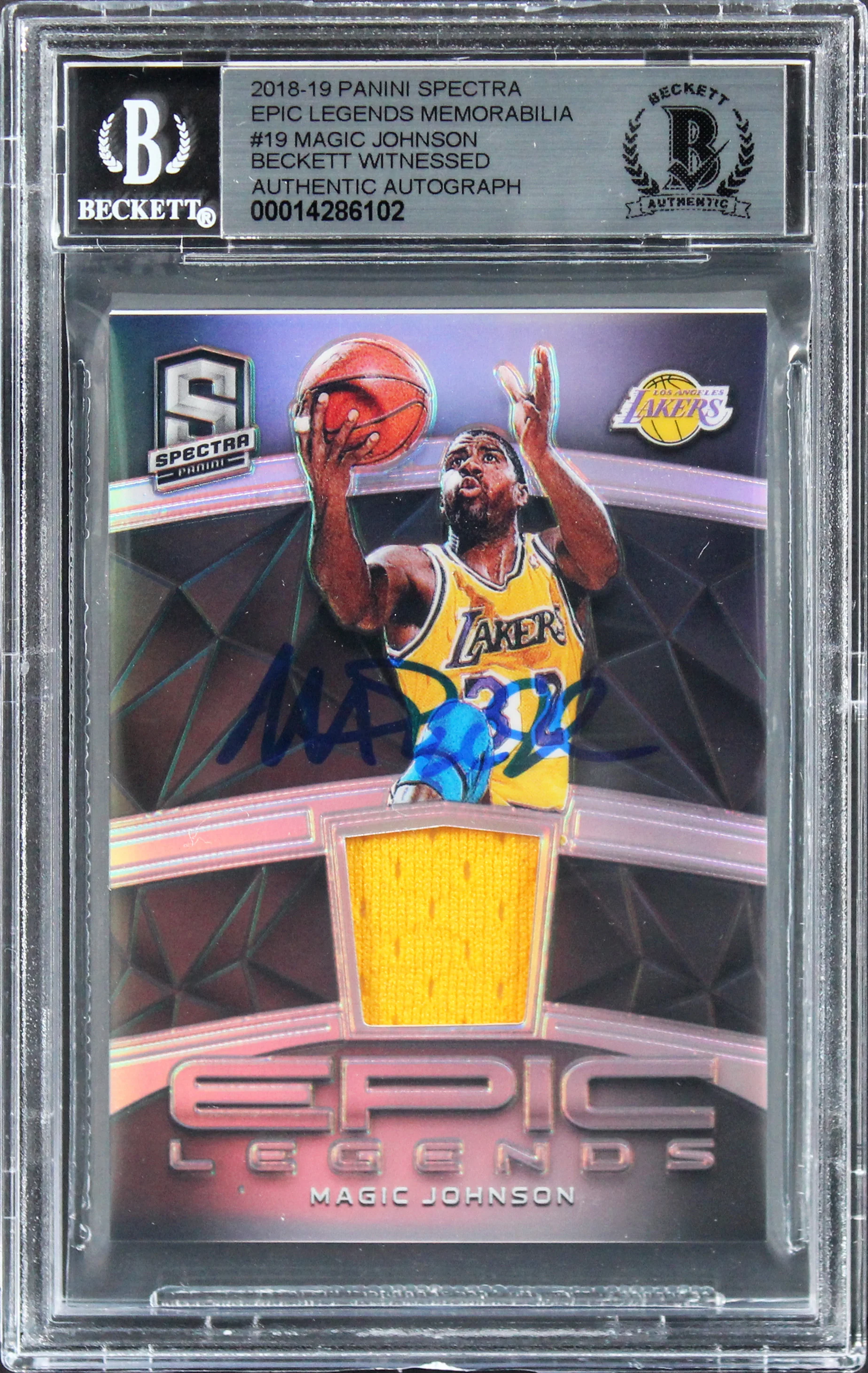 Magic Johnson Signed 2018 Panini Spectra Epic Legends #19 Card Auto 10! BAS Slab - Image 2