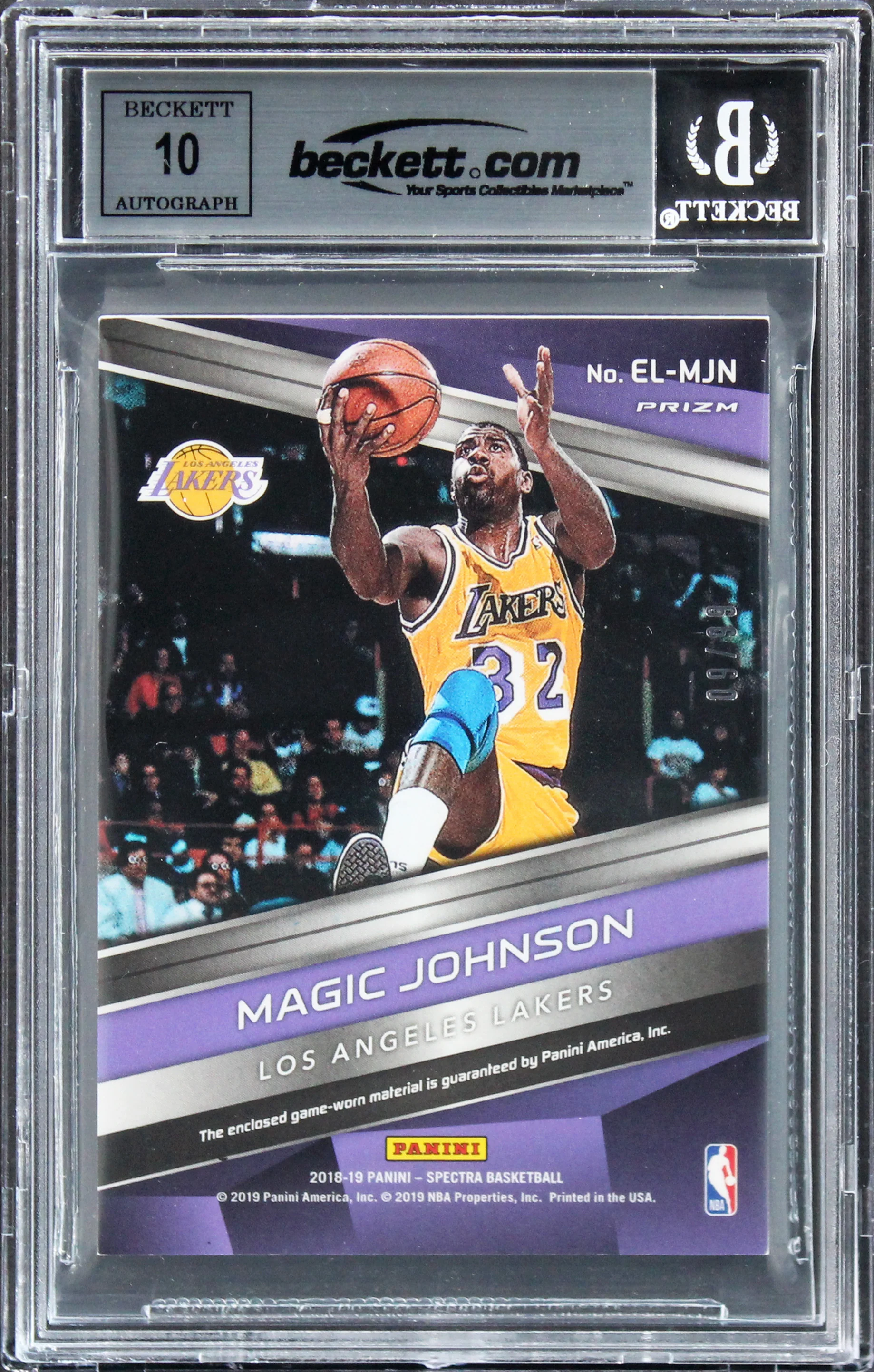 Magic Johnson Signed 2018 Panini Spectra Epic Legends #19 Card Auto 10! BAS Slab - Image 3