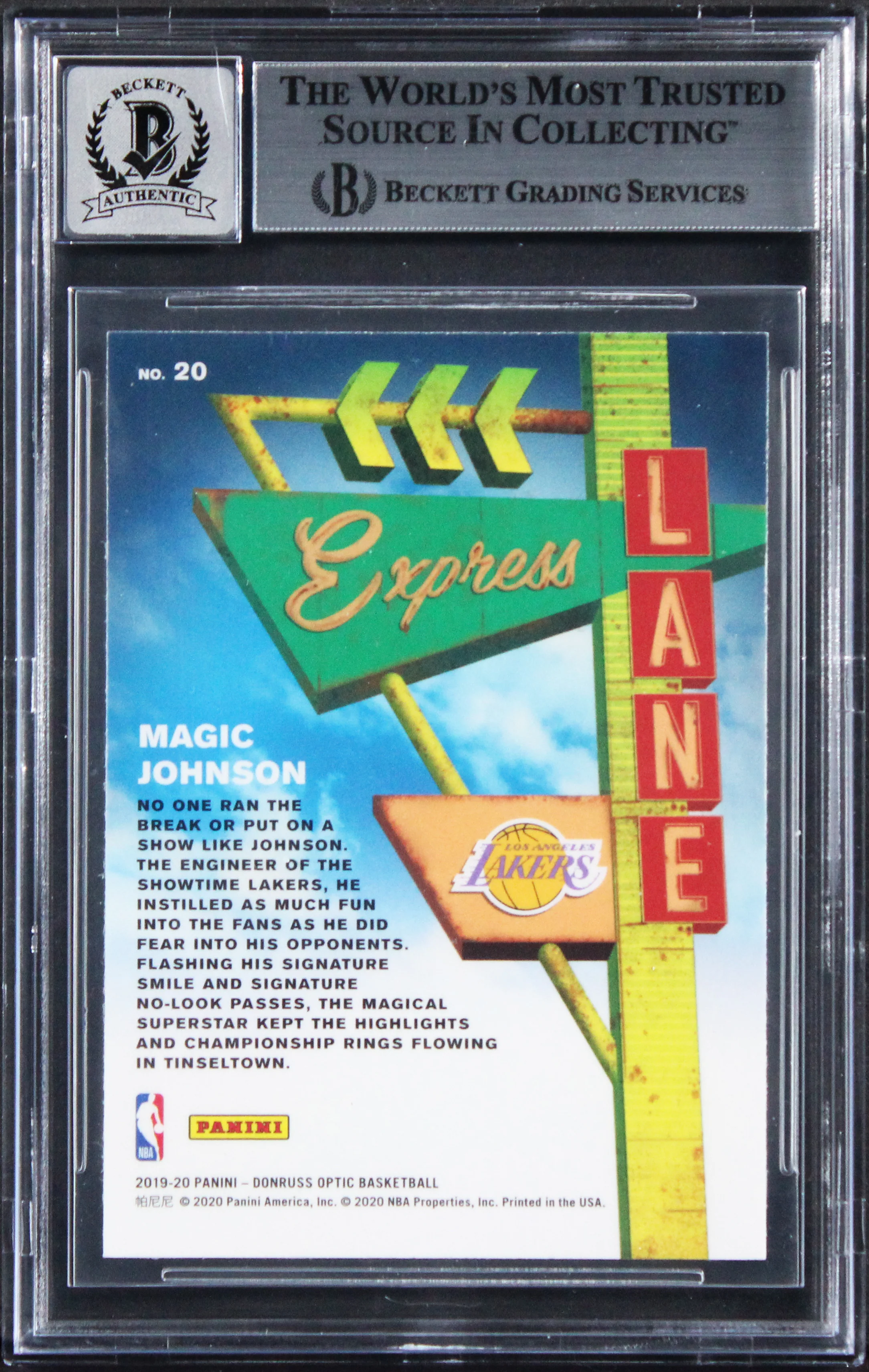 Magic Johnson Signed 2019 Donruss Optic #20 Card Auto Grade Gem 10! BAS Slabbed - Image 3