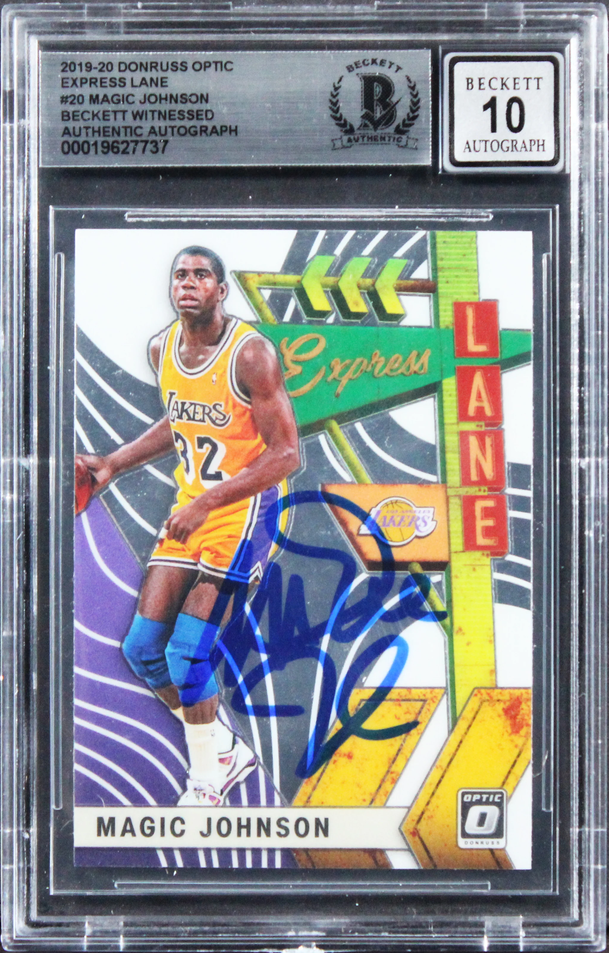 Magic Johnson Signed 2019 Donruss Optic Express Lane #20 Card Auto 10! BAS Slab - Image 2
