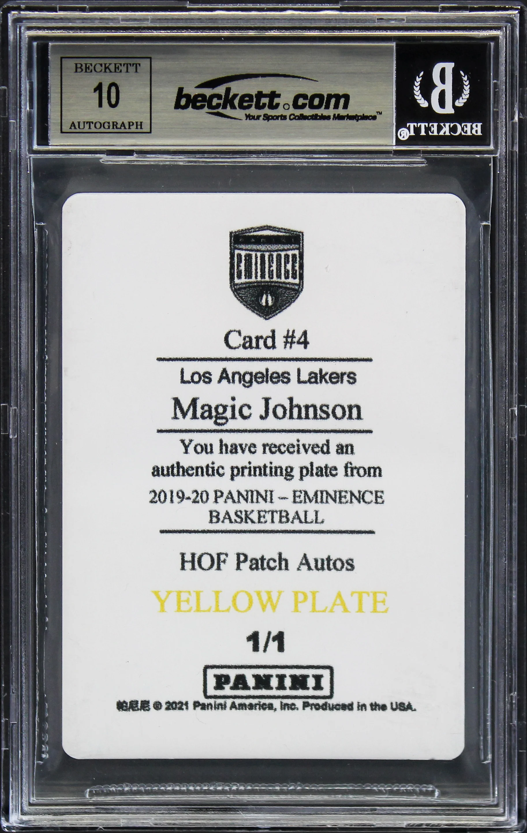 Magic Johnson Signed 2019 Panini Eminence Plates #4 Card Auto 10! BAS Slabbed - Image 3