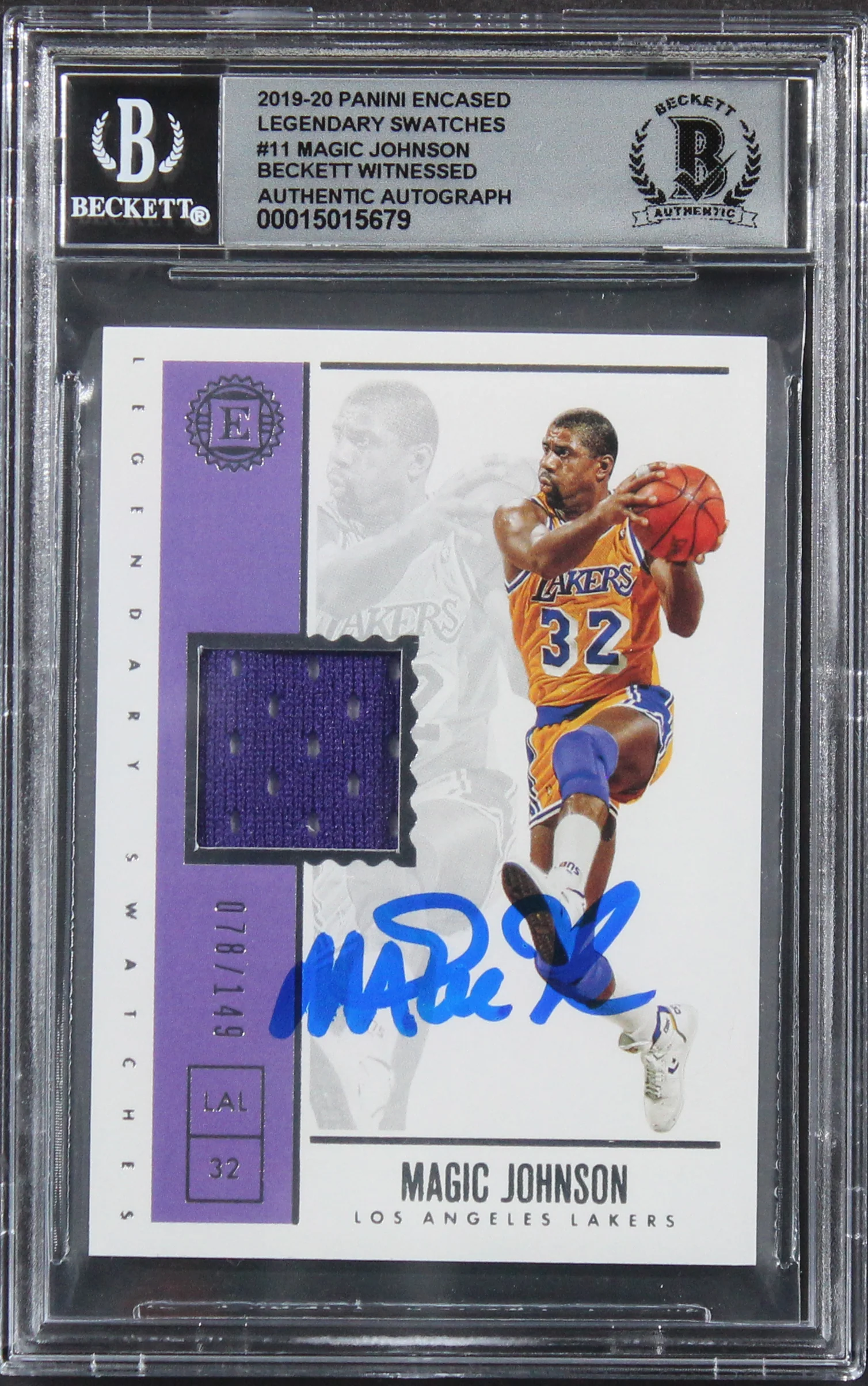 Magic Johnson Signed 2019 Panini Encased #11 #78/149 Card Auto 10! BAS Slab - Image 2