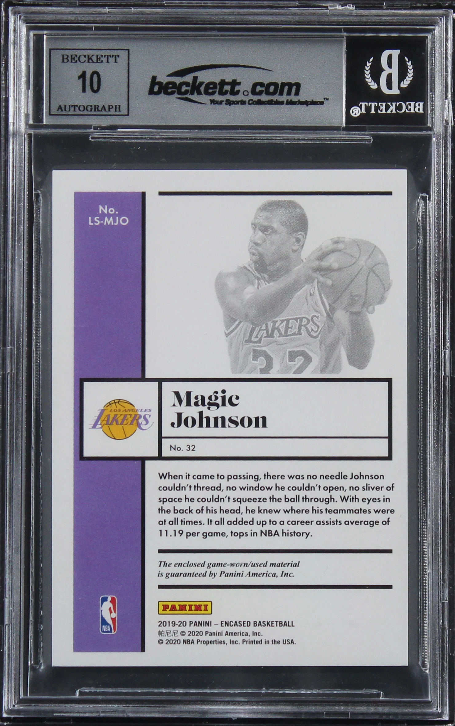 Magic Johnson Signed 2019 Panini Encased #11 #78/149 Card Auto 10! BAS Slab - Image 3