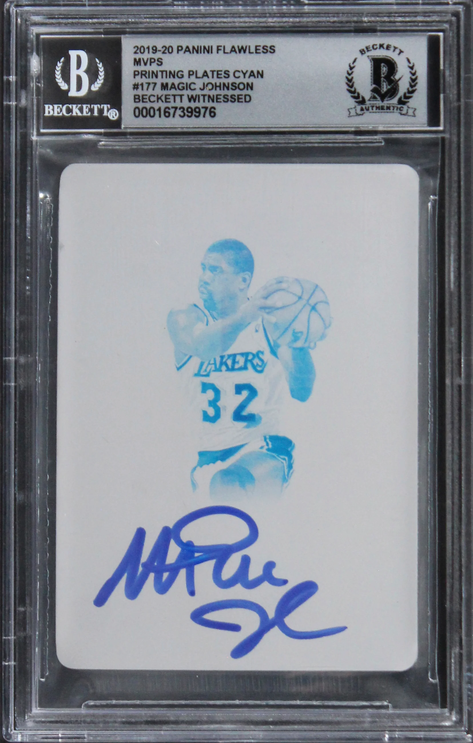 Magic Johnson Signed 2019 Panini Printing Plates Cyan #177 Card Auto 10 BAS Slab - Image 2