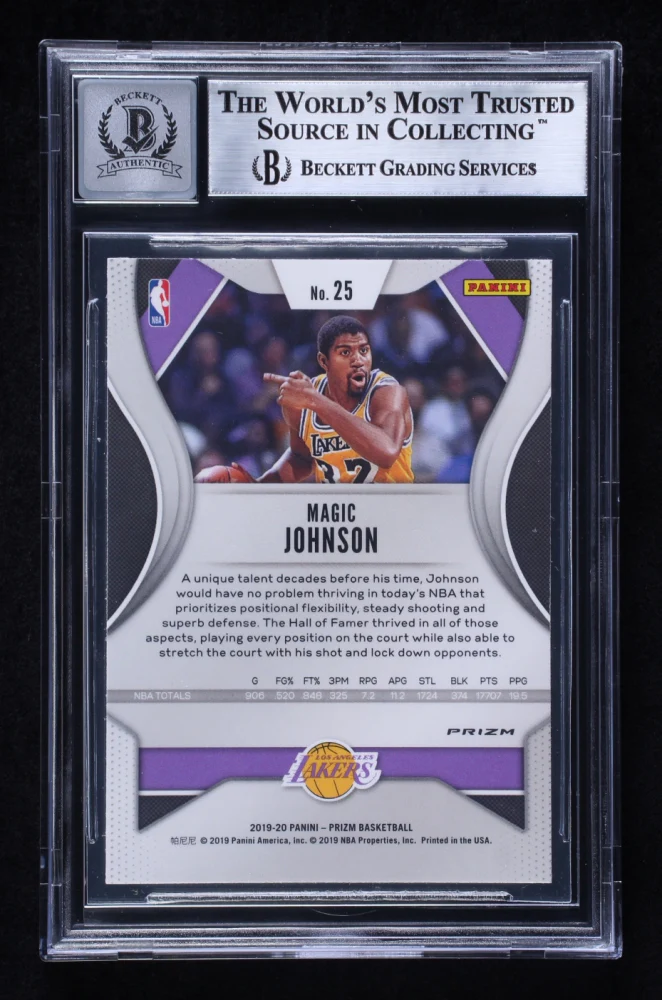 Magic Johnson Signed 2019 Panini Prizm Prizms RW&B #25 Card Auto 10! BAS Slabbed - Image 3