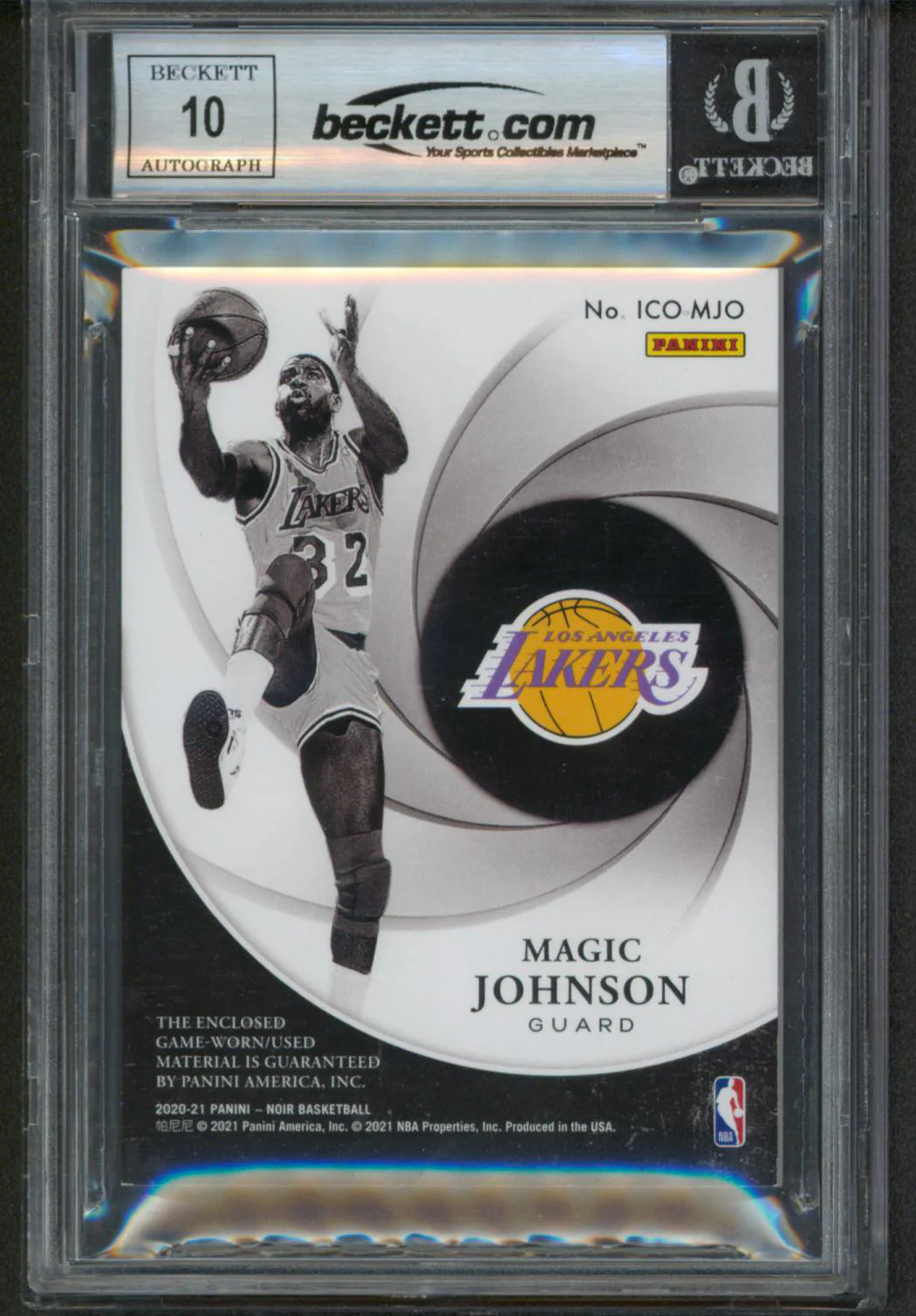 Magic Johnson Signed 2020 Panini Noir Icons #2 23/99 Card Auto 10! BAS Slabbed - Image 3