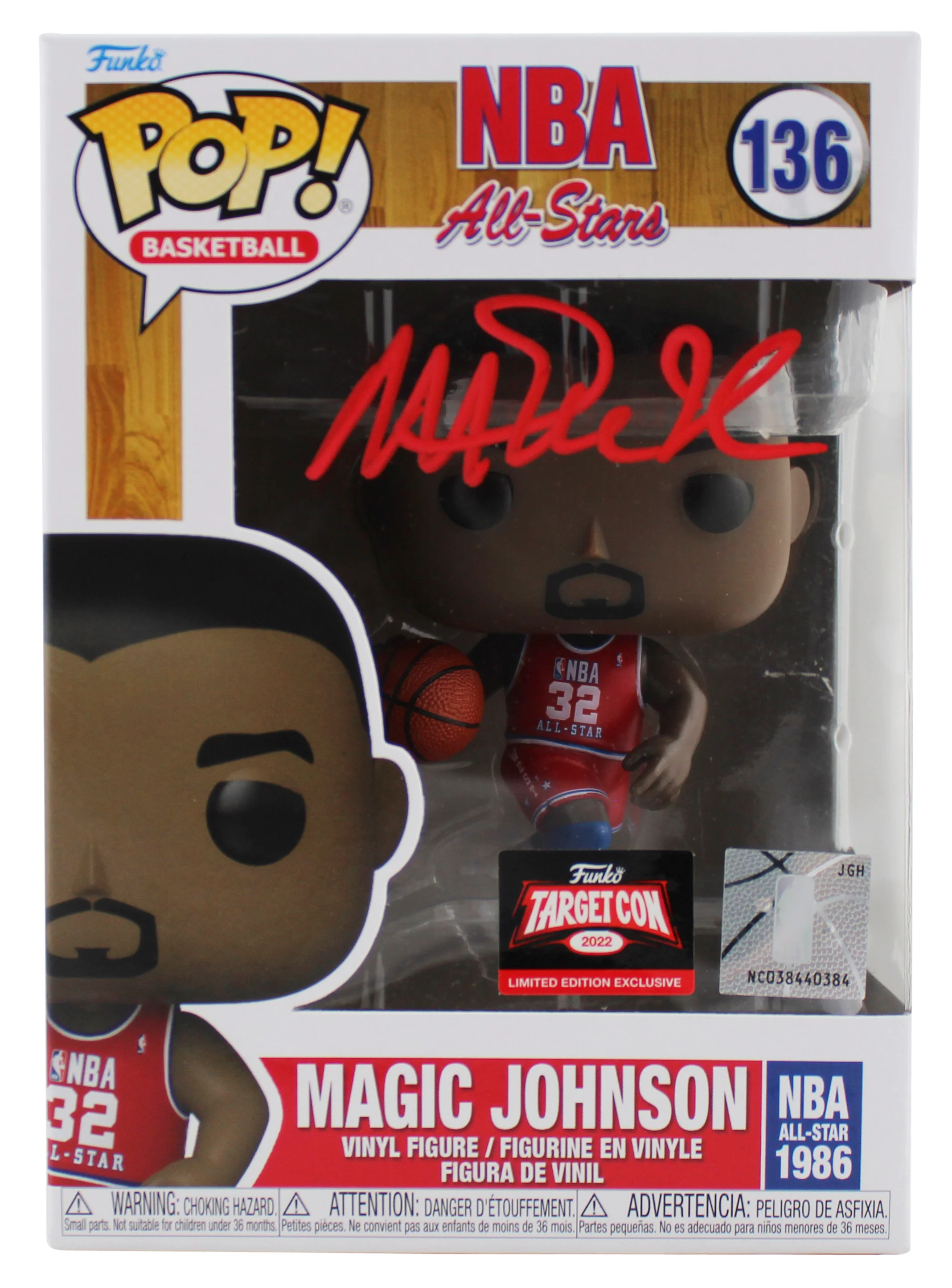 Magic Johnson Signed All Stars #136 Funko Pop Vinyl Figure w/ Red Sig BAS Wit - Image 2