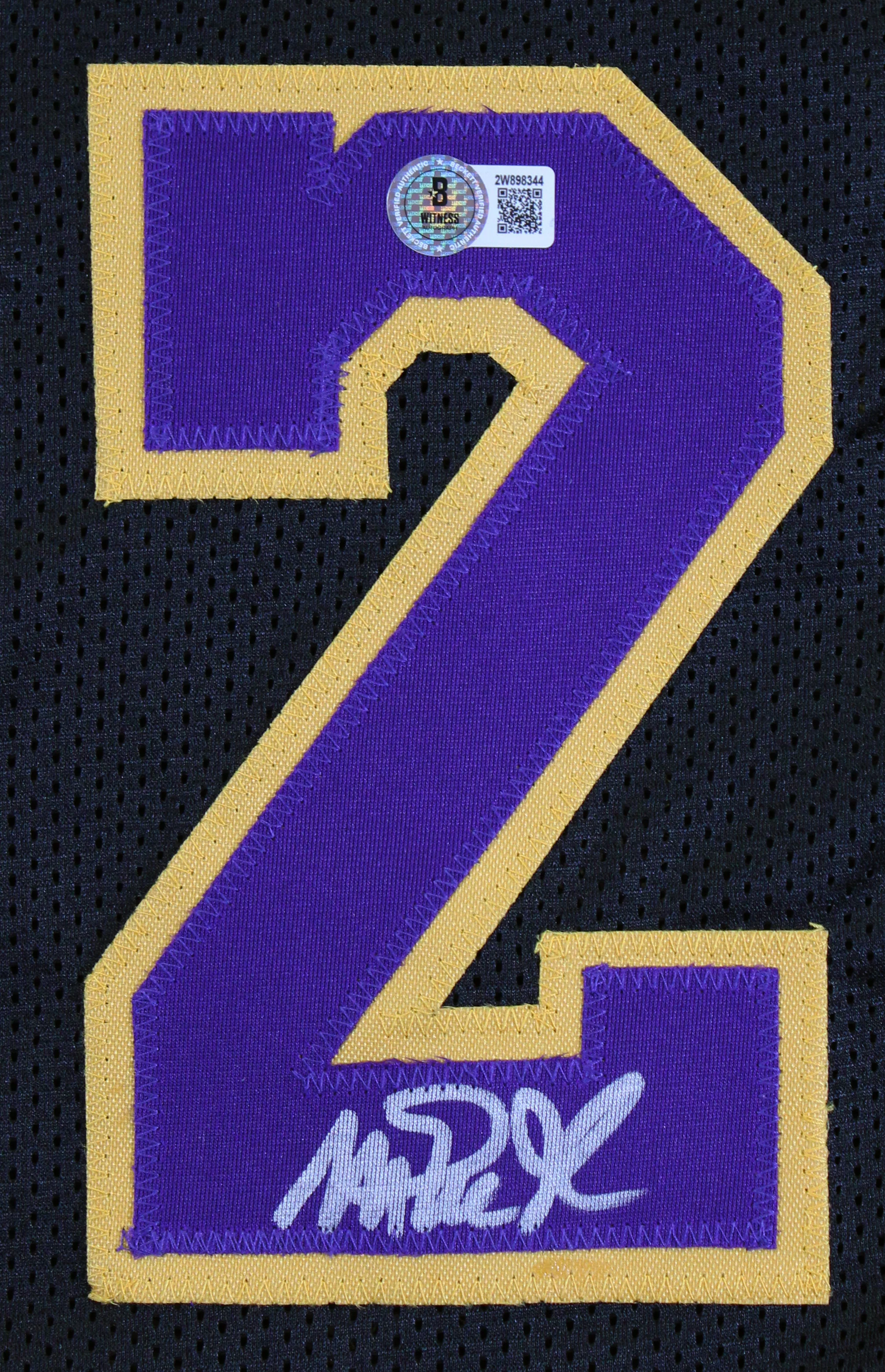 Magic Johnson Signed Black Pro Style Framed Jersey w/ Purple Numbers BAS Wit 2 - Image 3