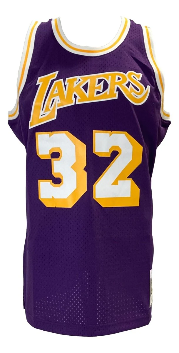 Magic Johnson Signed LA Lakers 1984-85 Purple M&N HWC Swingman Jersey BAS ITP - Image 3