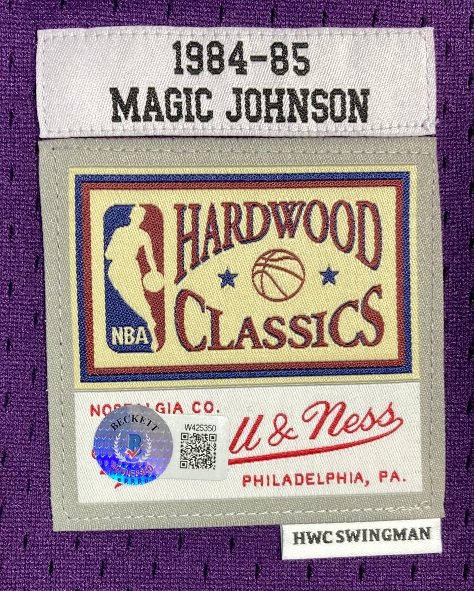 Magic Johnson Signed LA Lakers 1984-85 Purple M&N HWC Swingman Jersey BAS ITP - Image 5