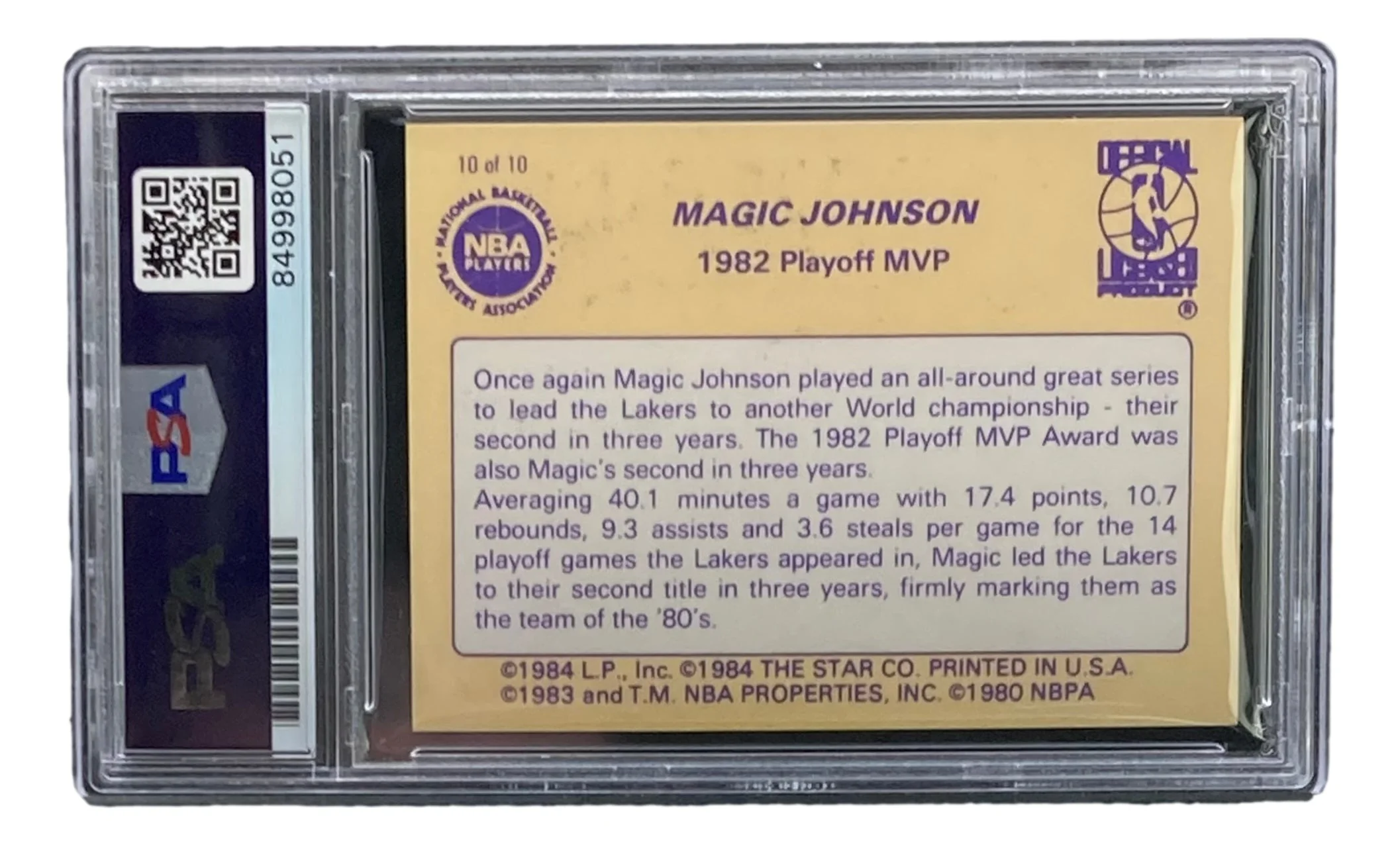 Magic Johnson Signed LA Lakers 1986 Star #10 Trading Card PSA/DNA Gem MT 10 - Image 2
