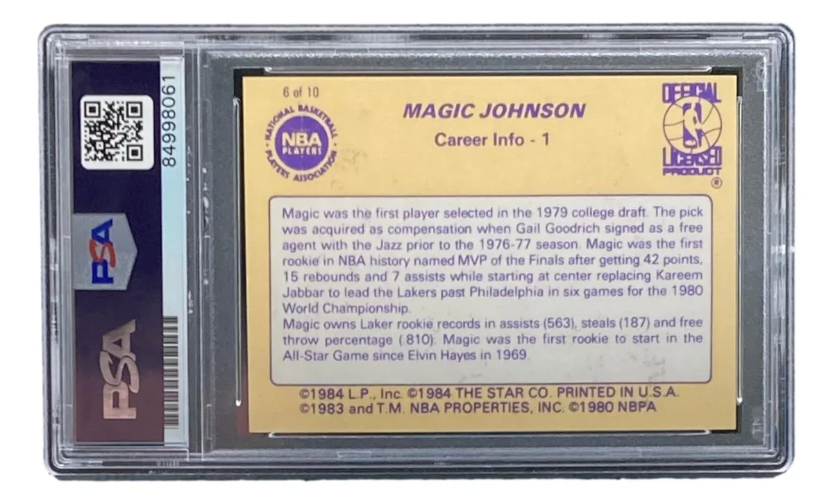Magic Johnson Signed LA Lakers 1986 Star #6 Trading Card PSA/DNA Gem MT 10 - Image 2