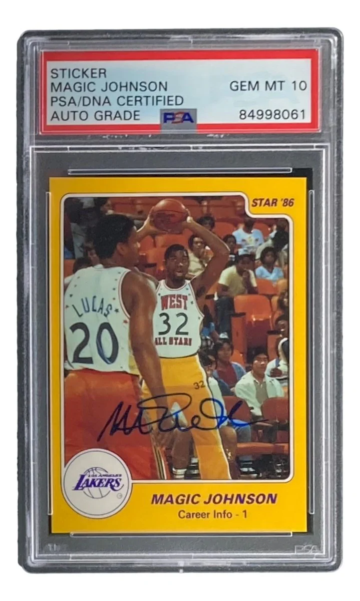 Magic Johnson Signed LA Lakers 1986 Star #6 Trading Card PSA/DNA Gem MT 10 - Image 3