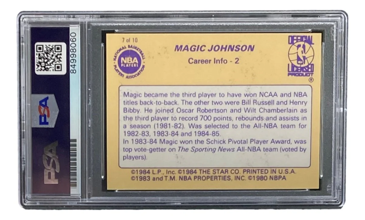 Magic Johnson Signed LA Lakers 1986 Star #7 Trading Card PSA/DNA Gem MT 10 - Image 2