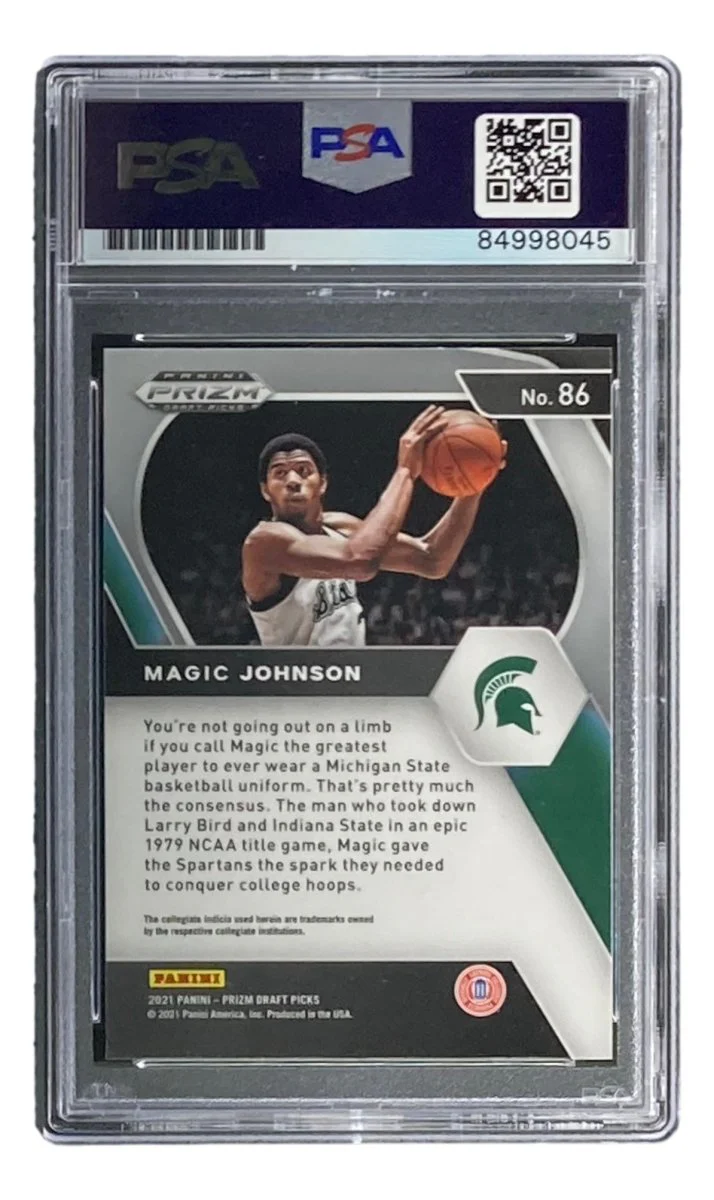 Magic Johnson Signed LA Lakers 2021 Panini Prizm #86 Trading Card PSA/DNA Gem MT 10 - Image 2