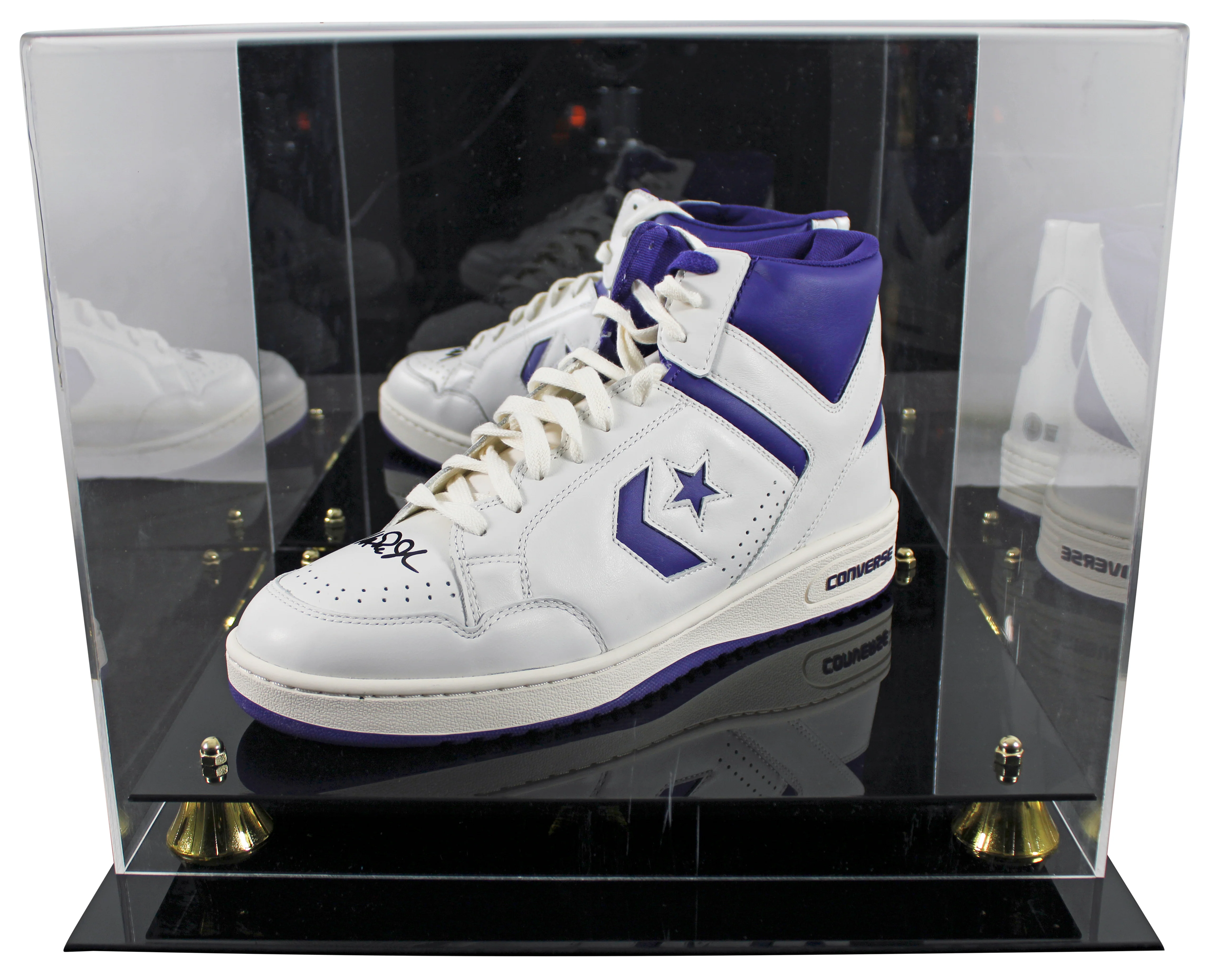 Magic Johnson Signed Left Purple & White Converse Weapon Shoe W/ Case BAS Wit 2 - Image 2
