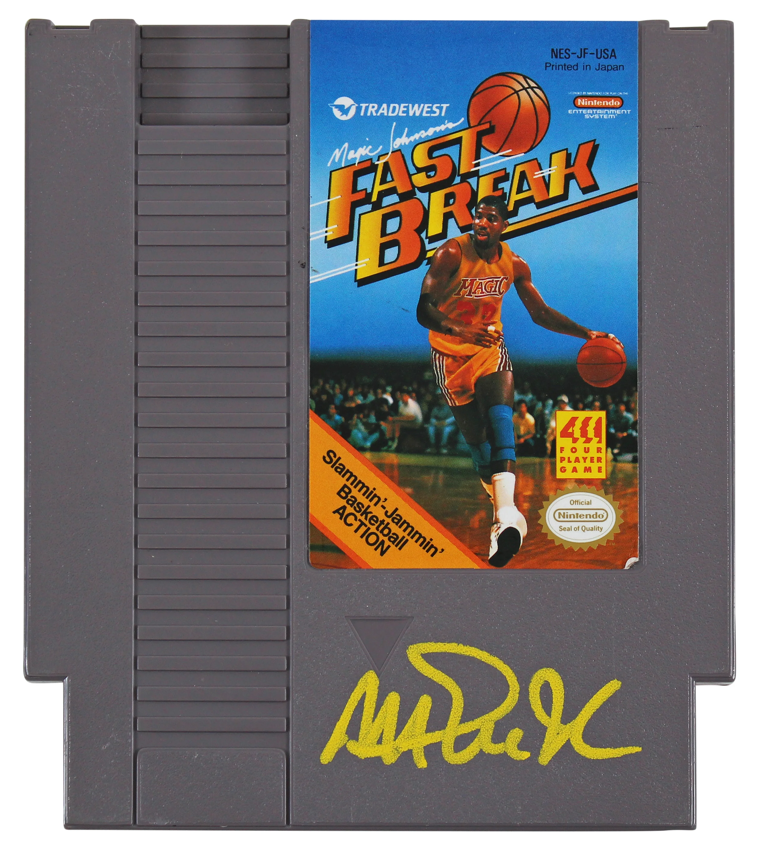 Magic Johnson Signed Nintendo Fast Break Video Game Cartridge BAS Witnessed - Image 2