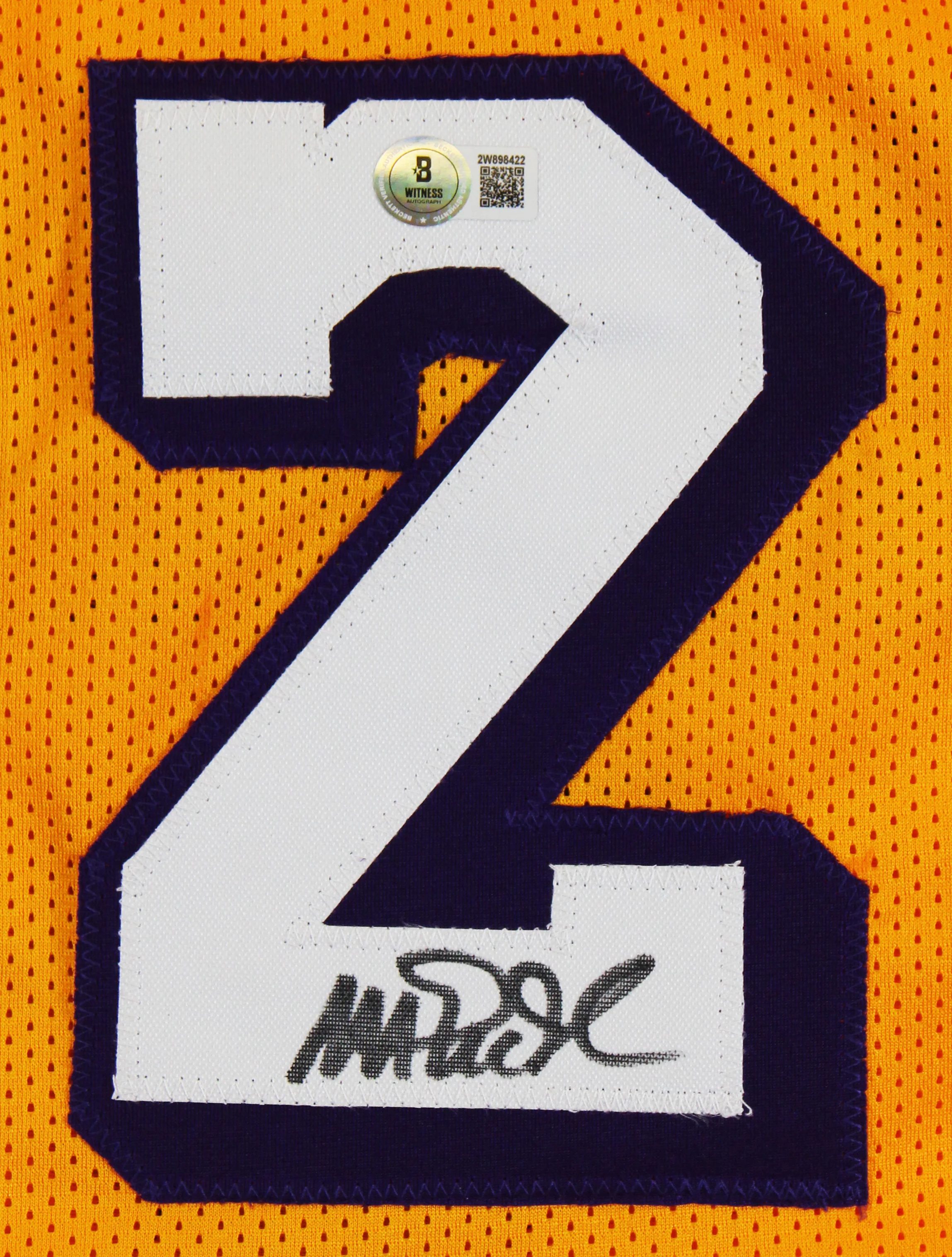 Magic Johnson Signed Yellow Pro Style Framed Jersey w/ White Numbers BAS Wit 2 - Image 3