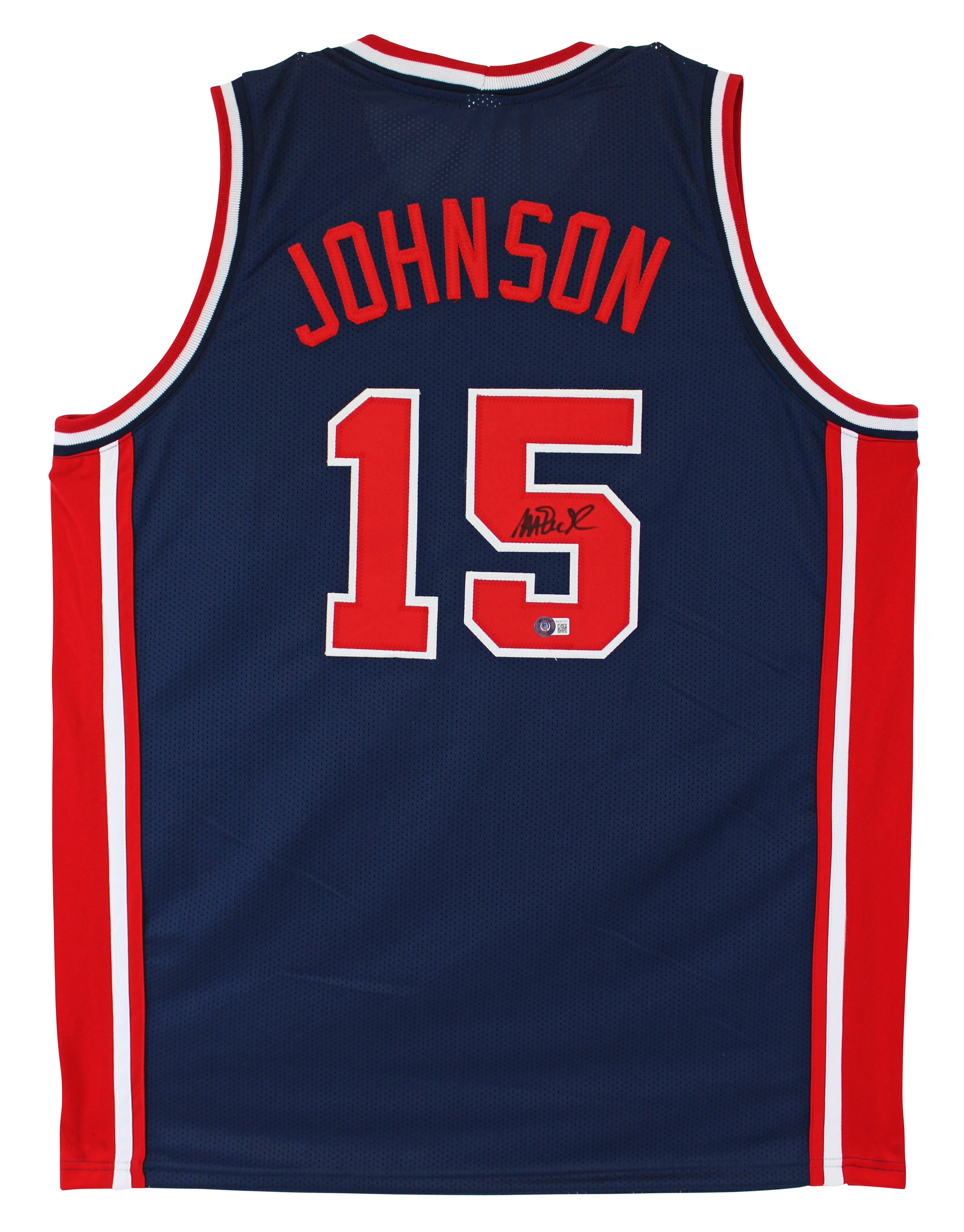 Magic Johnson Team USA Authentic Signed Blue Pro Style Jersey BAS Witnessed - Image 2