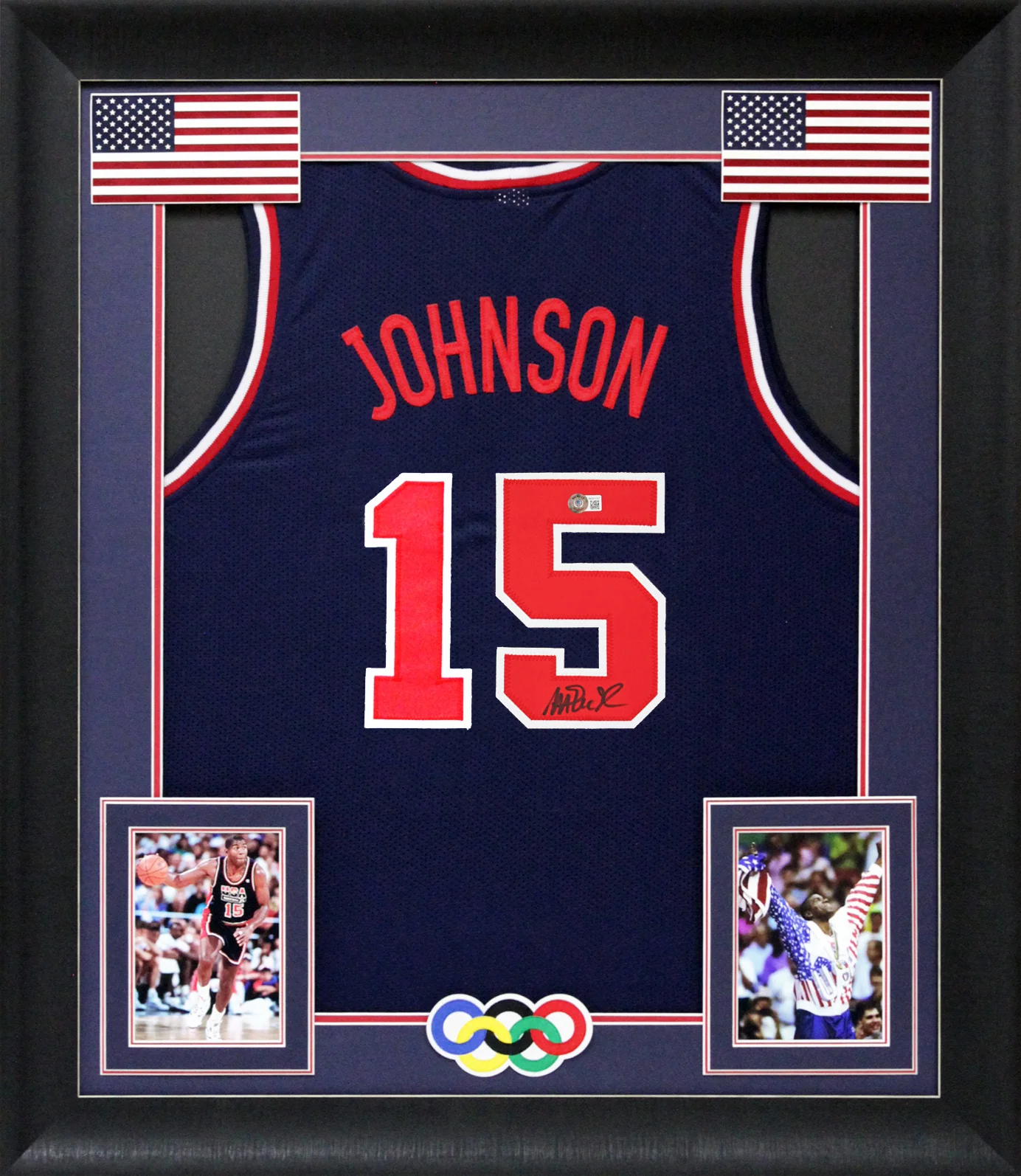 Magic Johnson Team USA Authentic Signed Navy Pro Style Framed Jersey BAS Witness