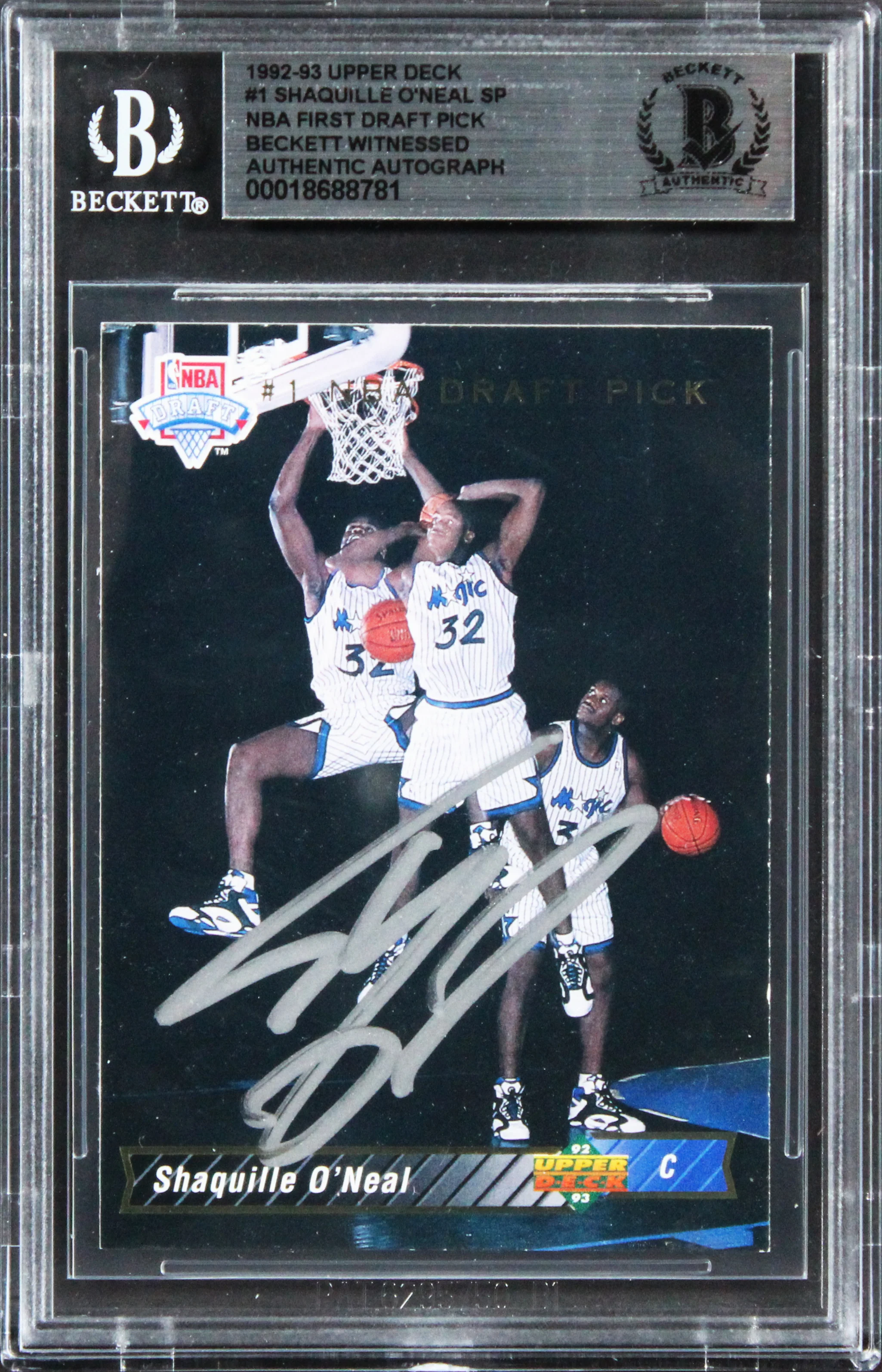 Magic Shaquille O'Neal 1992 Upper Deck #1 Rookie Card Autographed BAS Slabbed - Image 2