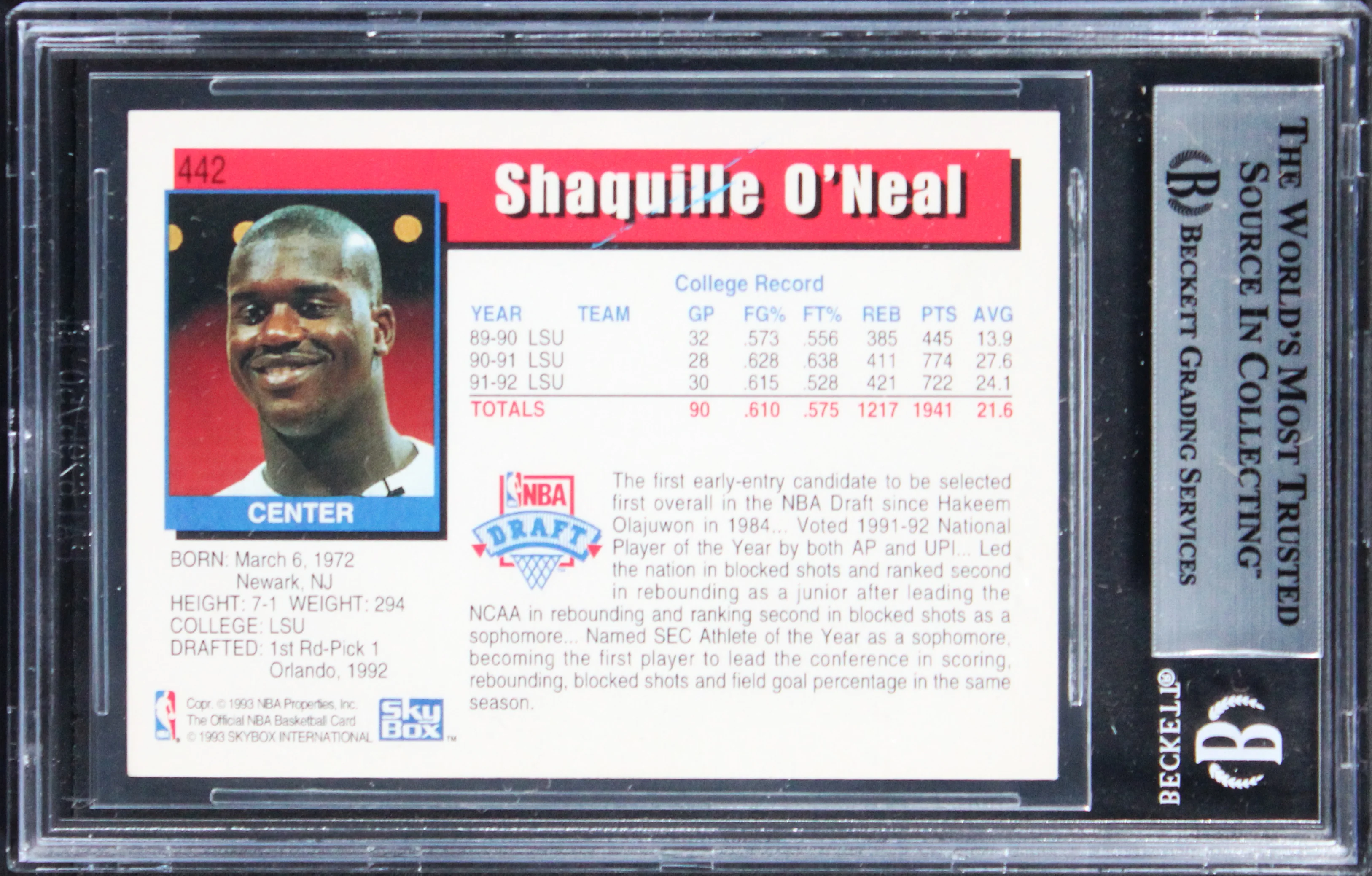 Magic Shaquille O'Neal Authentic Signed 1992 Hoops #442 Rookie Card BAS Slabbed - Image 3