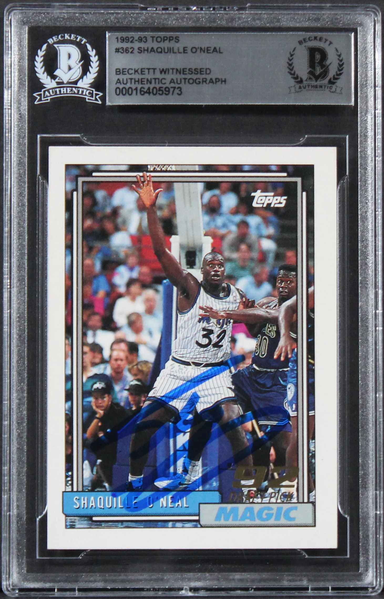 Magic Shaquille O'Neal Authentic Signed 1992 Topps #362 Rookie Card BAS Slabbed - Image 2