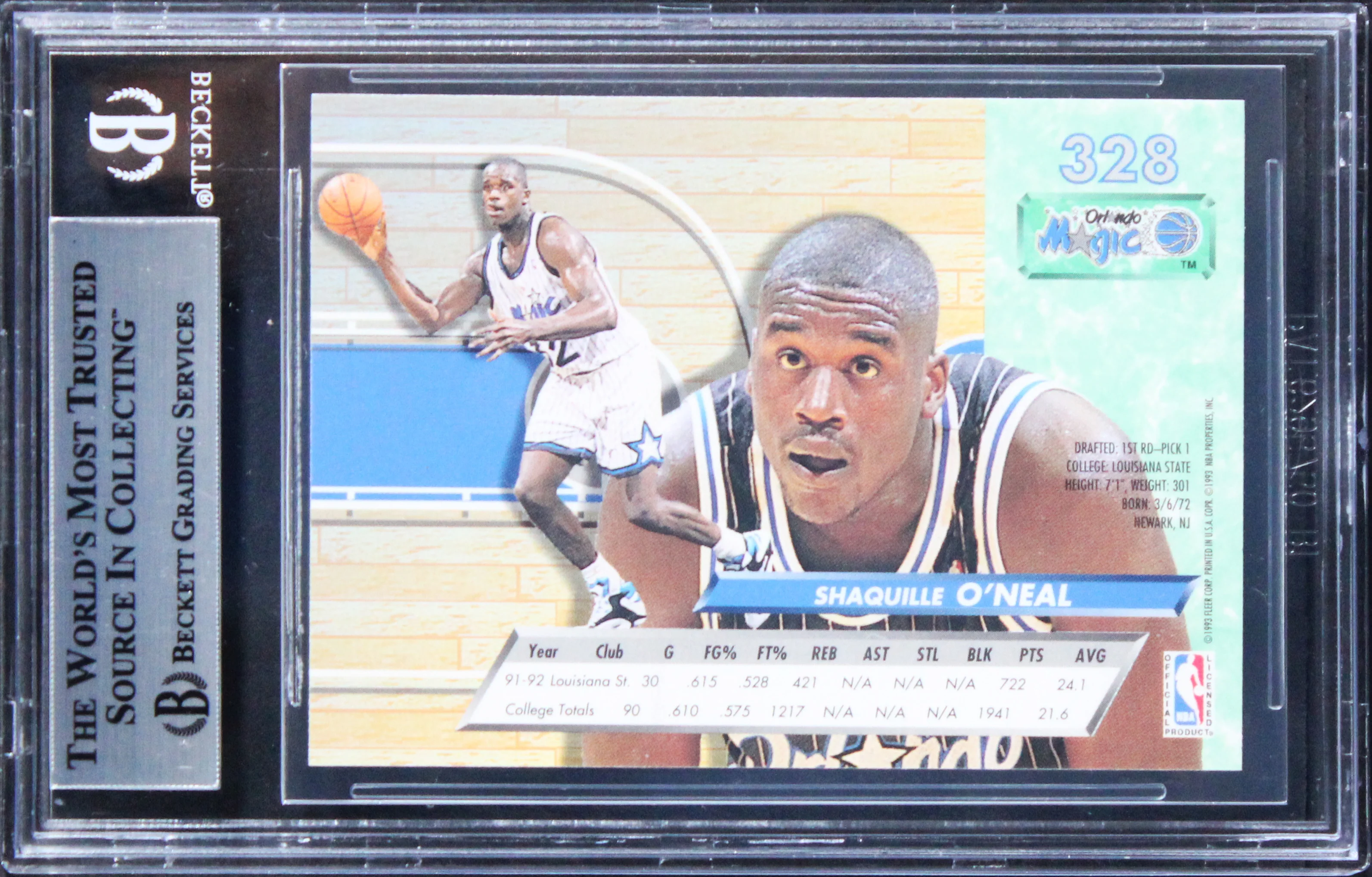 Magic Shaquille O'Neal Authentic Signed 1992 Ultra #328 Rookie Card BAS Slab 2 - Image 3
