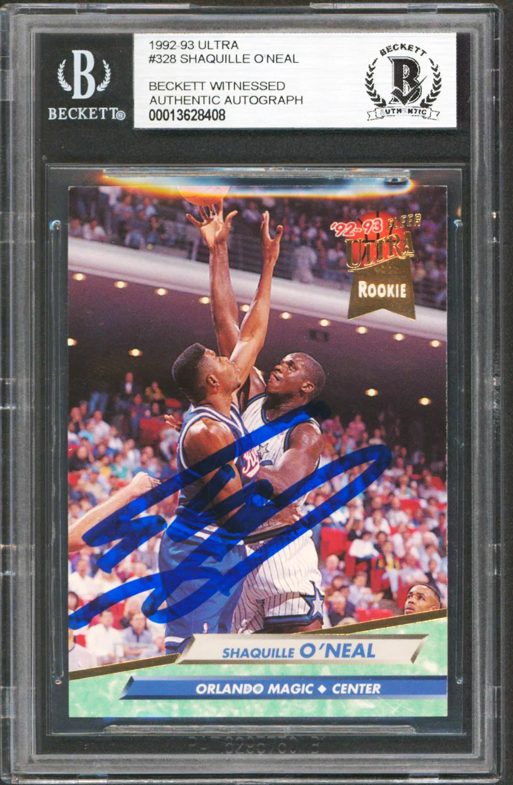 Magic Shaquille O'Neal Authentic Signed 1992 Ultra #328 Rookie Card BAS Slabbed - Image 2