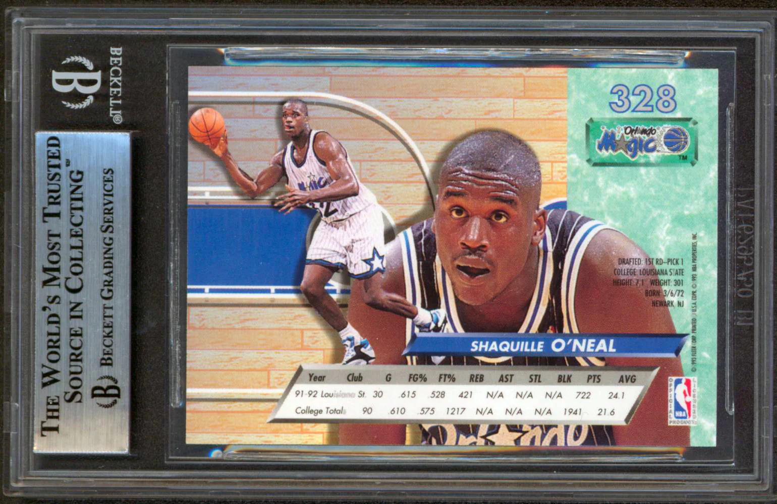 Magic Shaquille O'Neal Authentic Signed 1992 Ultra #328 Rookie Card BAS Slabbed - Image 3