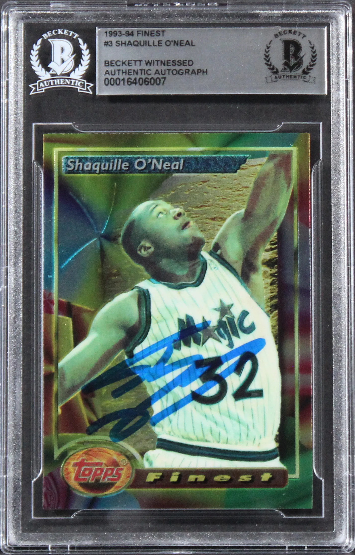 Magic Shaquille O'Neal Authentic Signed 1993 Finest #3 Card BAS Slabbed - Image 2