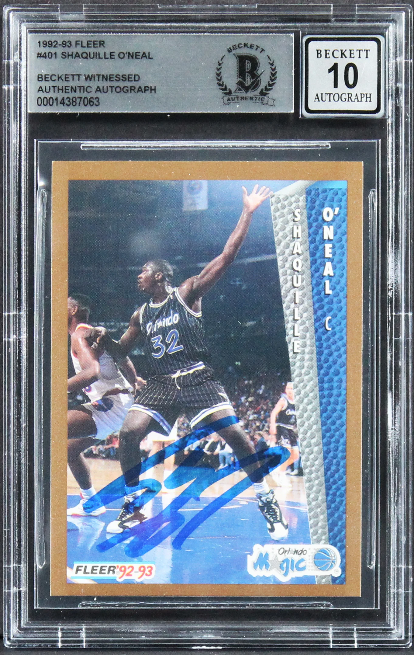 Magic Shaquille O'Neal Signed 1992 Fleer #401 Rookie Card Auto 10! BAS Slabbed - Image 2