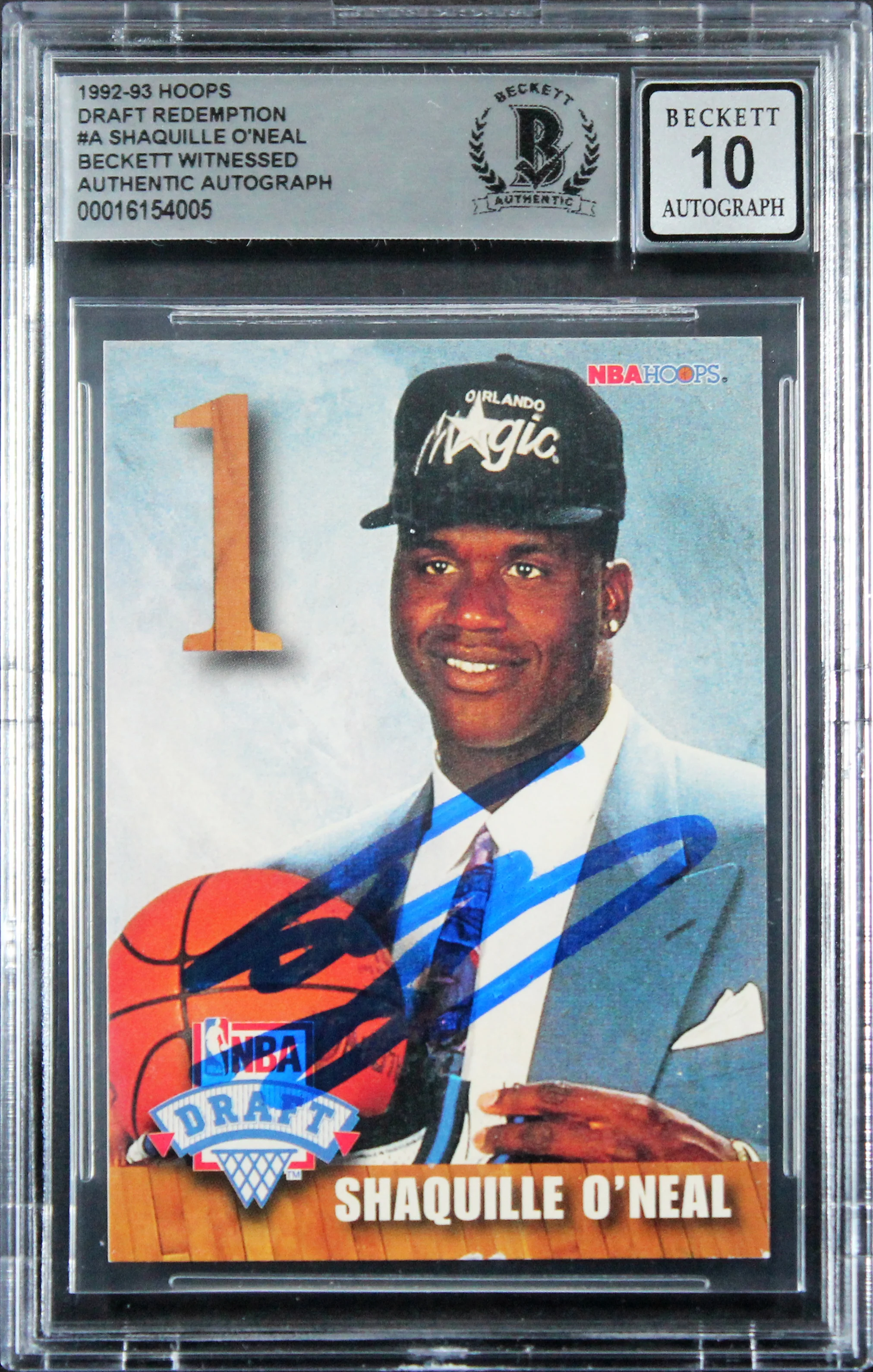 Magic Shaquille O'Neal Signed 1992 Hoops DR #A Rookie Card Auto 10! BAS Slabbed - Image 2