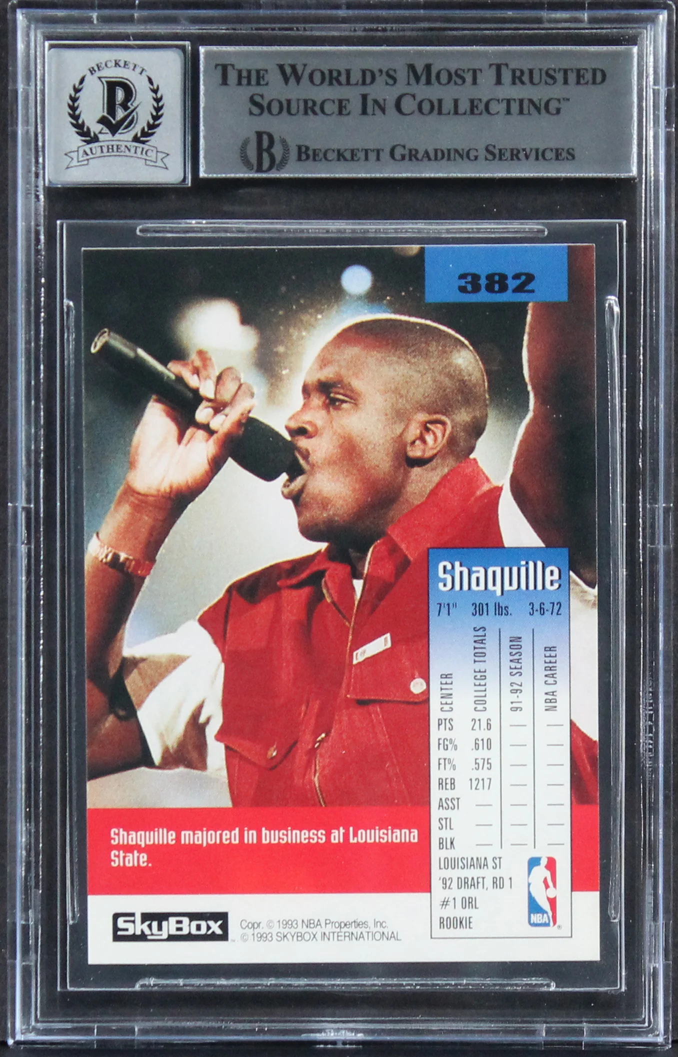 Magic Shaquille O'Neal Signed 1992 Skybox #382 Rookie Card Auto 10! BAS Slabbed - Image 3