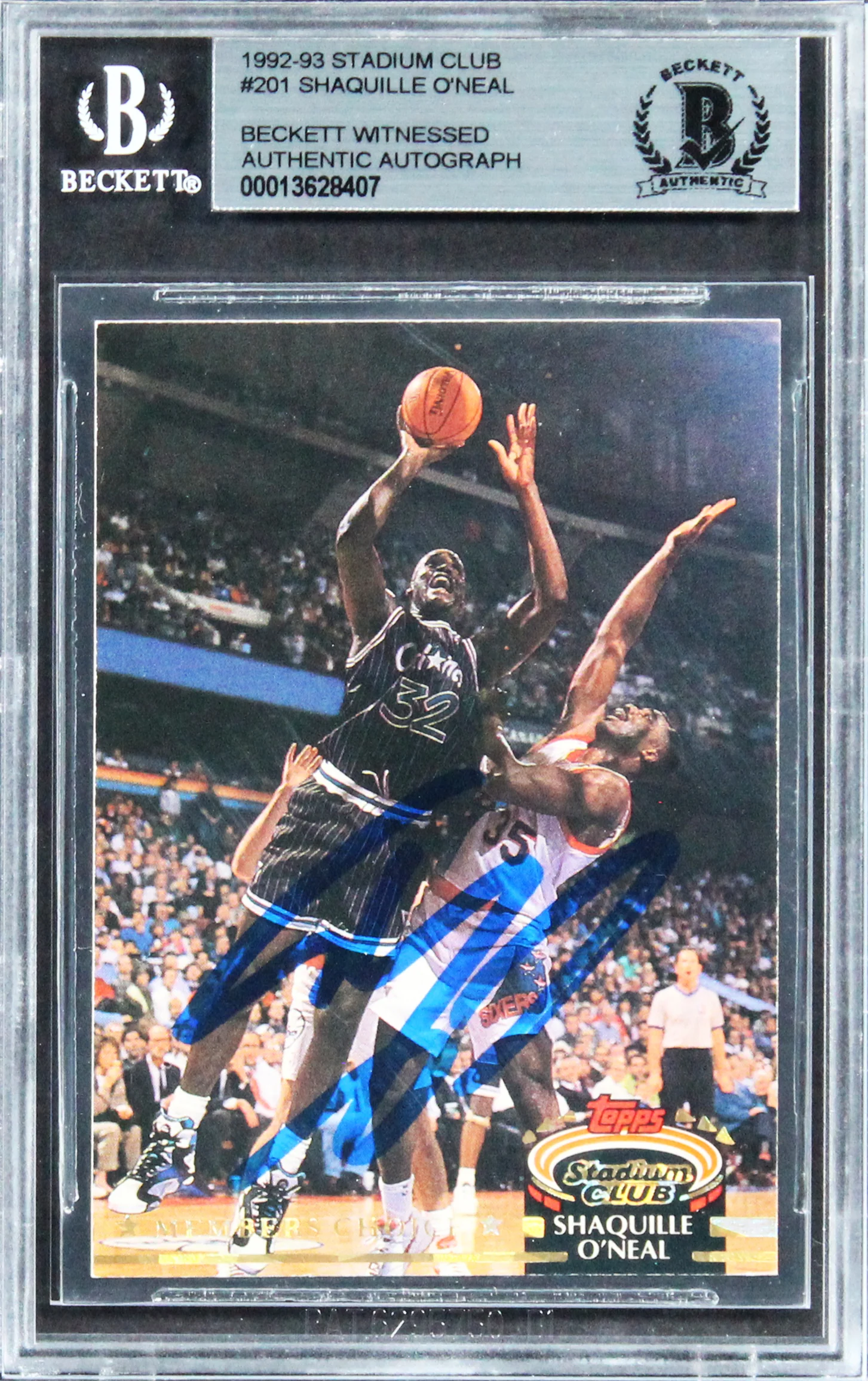 Magic Shaquille O'Neal Signed 1992 Stadium Club #201 Rookie Card BAS Slabbed