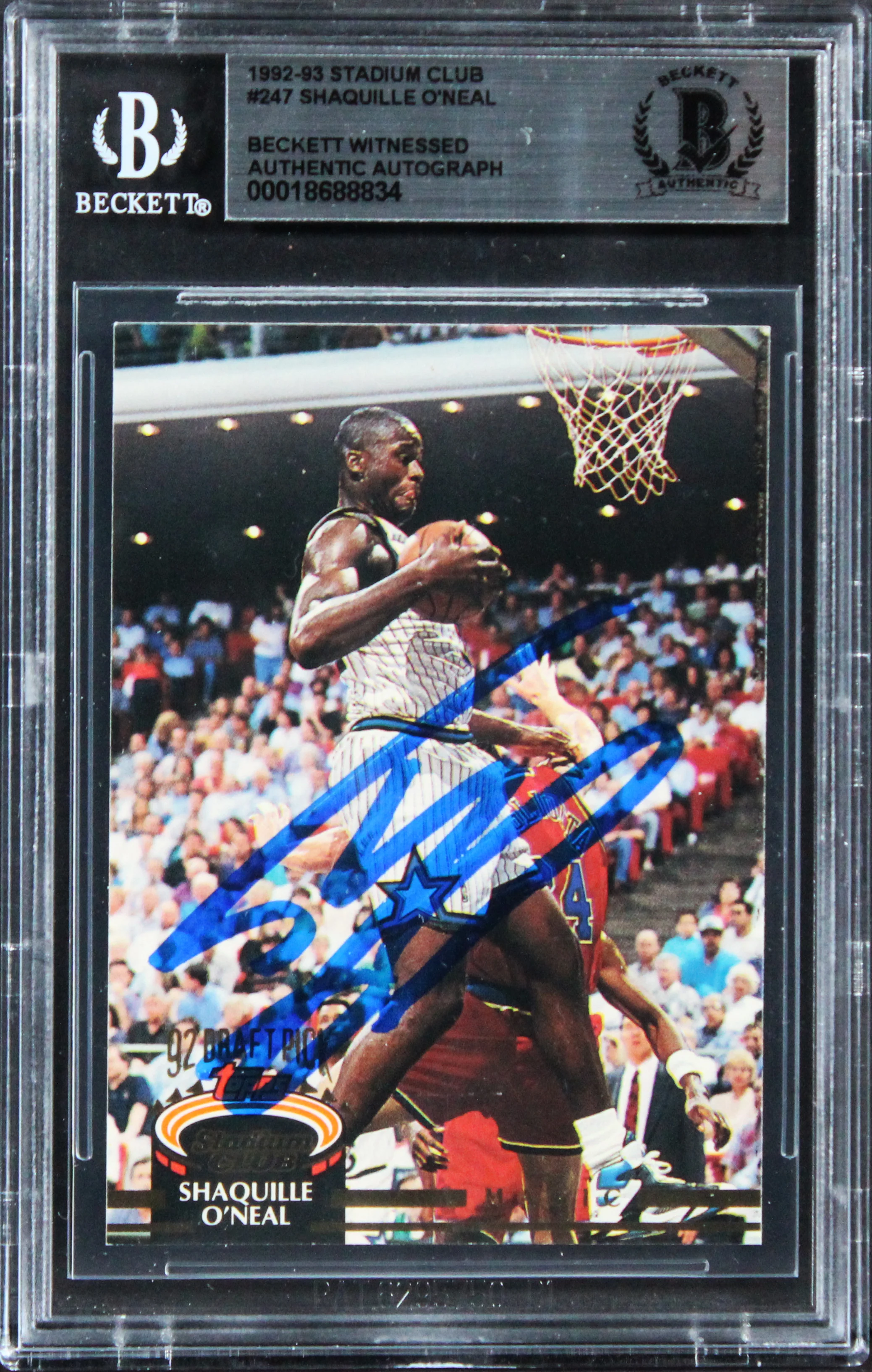 Magic Shaquille O'Neal Signed 1992 Stadium Club #247 Rookie Card BAS Slabbed - Image 2