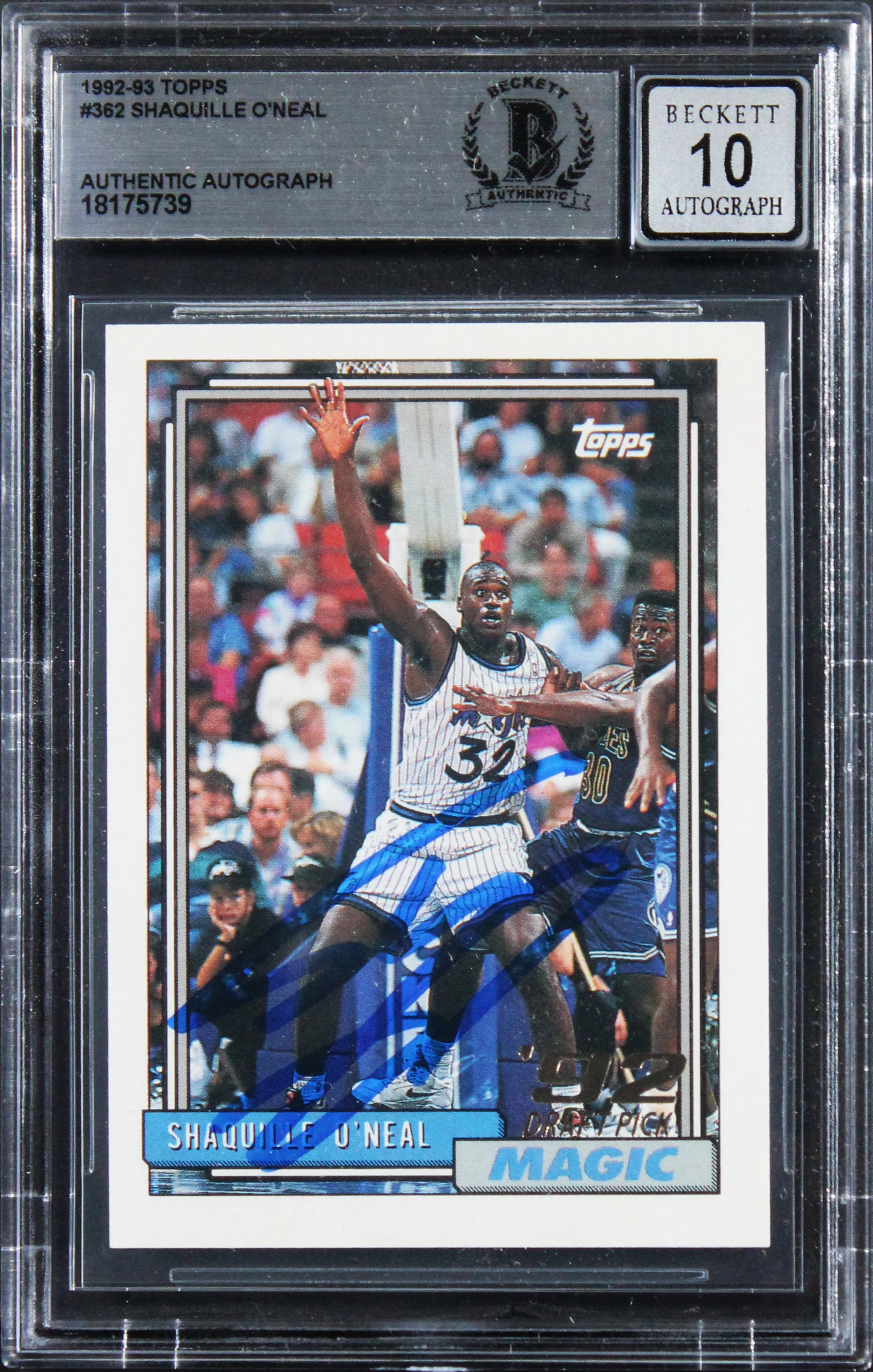 Magic Shaquille O'Neal Signed 1992 Topps #362 Rookie Card Auto 10! BAS Slabbed - Image 2