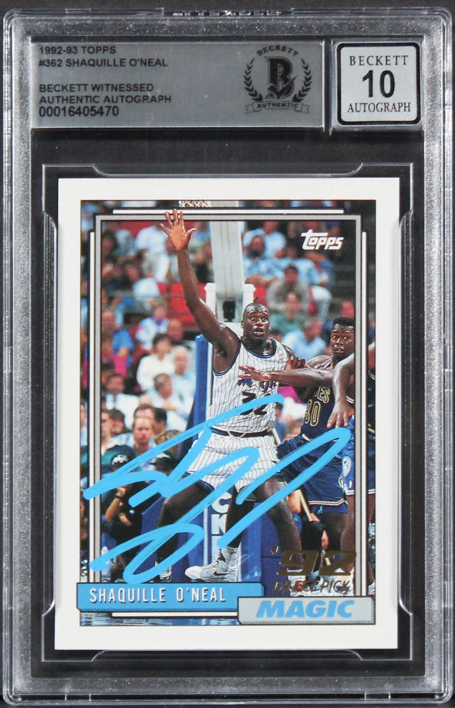 Magic Shaquille O'Neal Signed 1992 Topps #362 Rookie Card Auto 10! BAS Slabbed 2 - Image 2