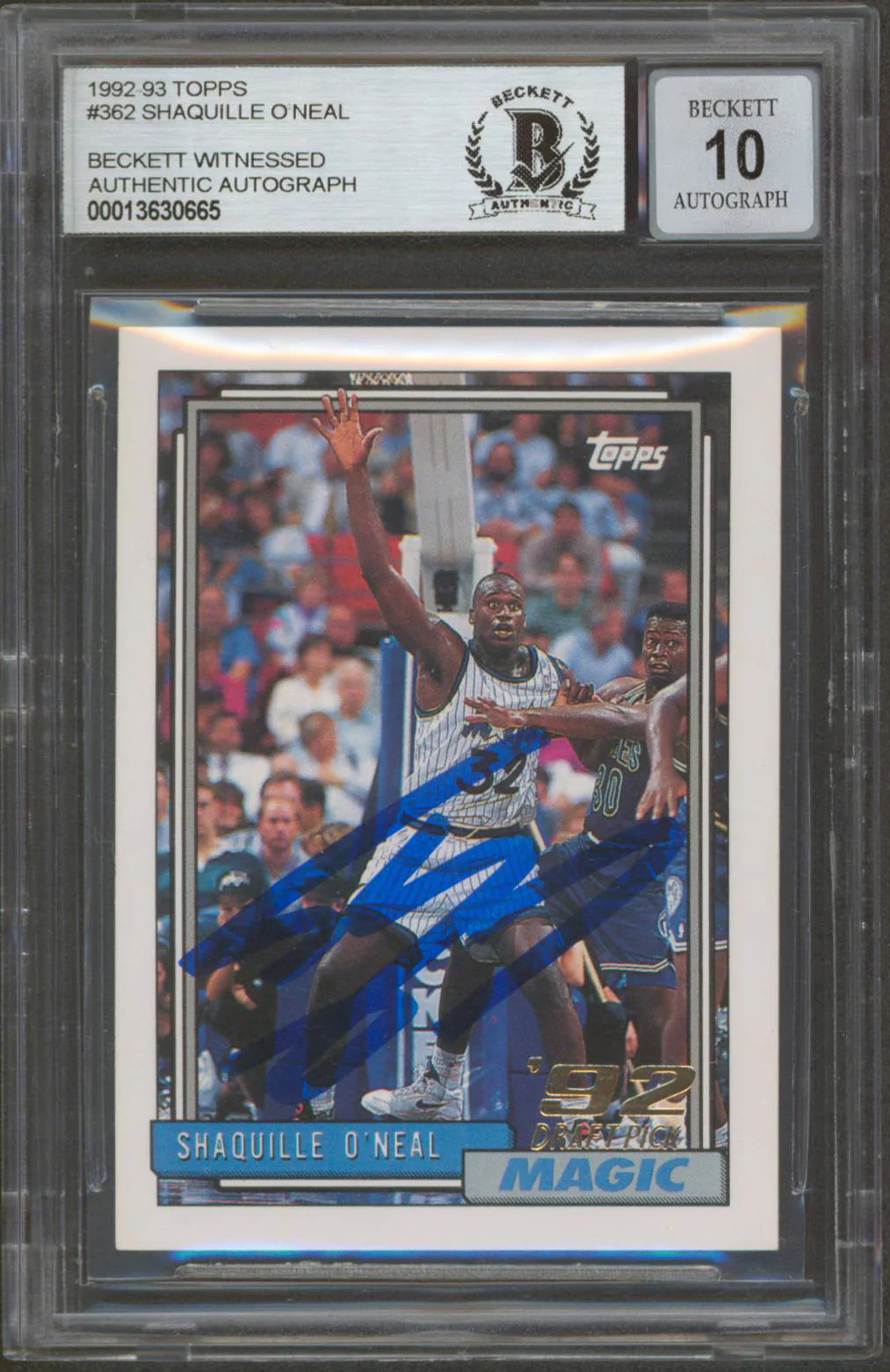 Magic Shaquille O'Neal Signed 1992 Topps #362 Rookie Card Auto 10! BAS Slabbed - Image 2