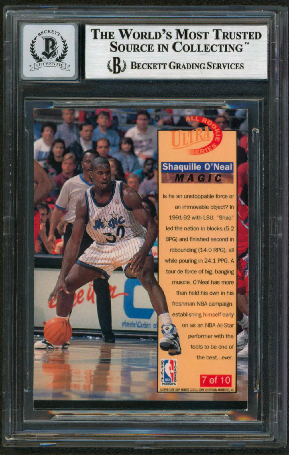 Magic Shaquille O'Neal Signed 1992 Ultra All-Rookies #7 Card Auto 10 BAS Slabbed - Image 3