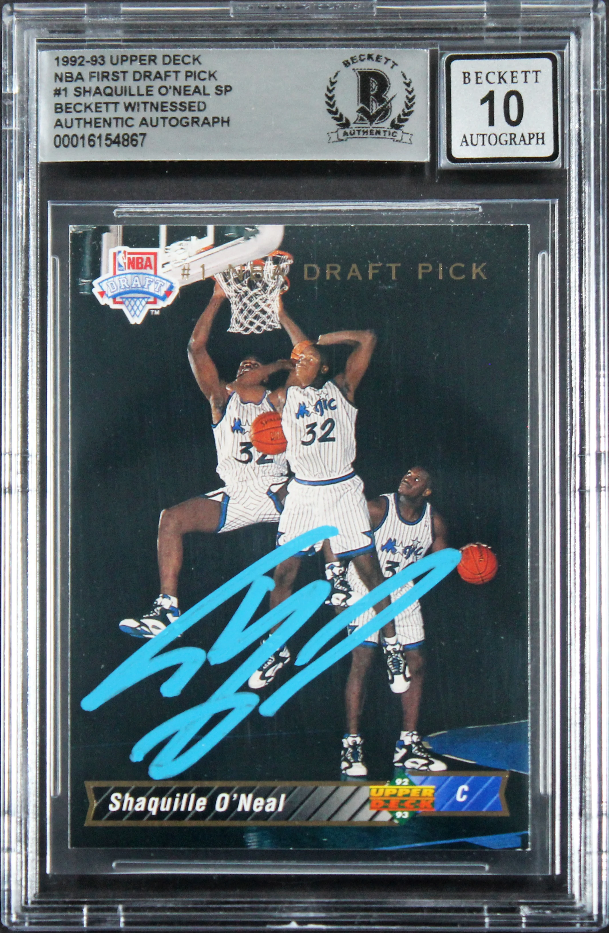 Magic Shaquille O'Neal Signed 1992 Upper Deck #1 Rookie Card Auto 10! BAS Slab 2 - Image 2