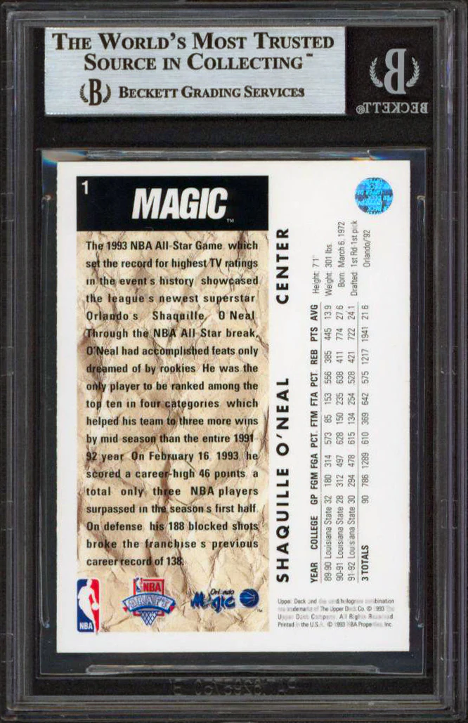 Magic Shaquille O'Neal Signed 1992 Upper Deck #1 Rookie Card BAS Slabbed - Image 3