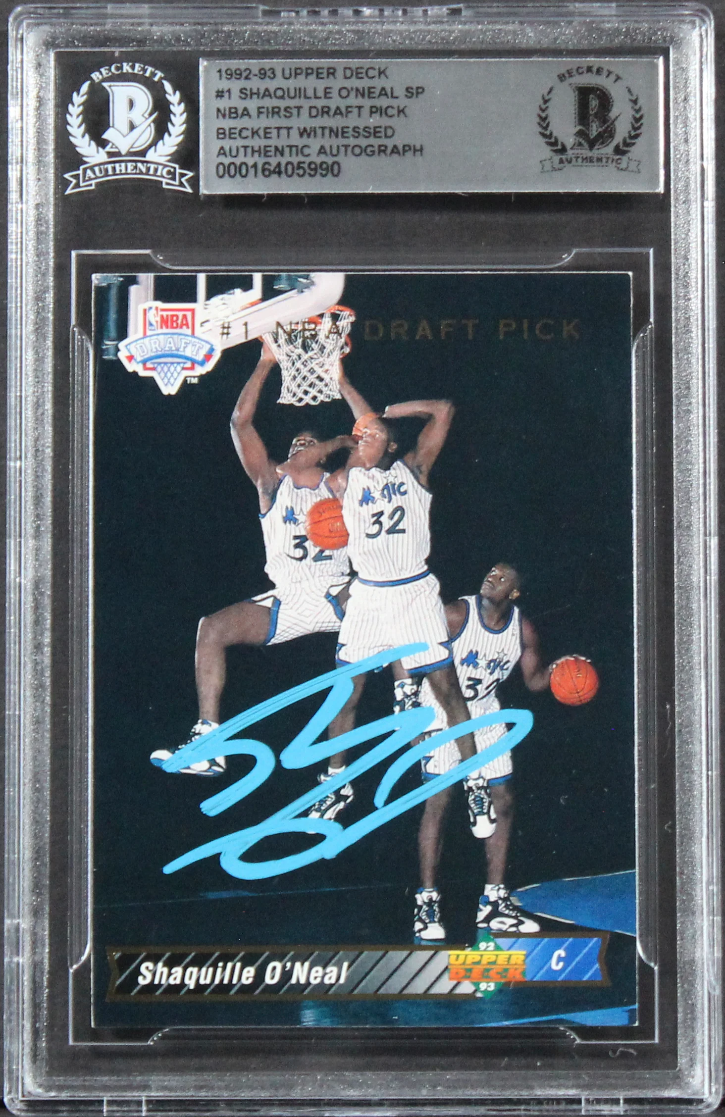 Magic Shaquille O'Neal Signed 1992 Upper Deck #1 Rookie Card BAS Slabbed - Image 2