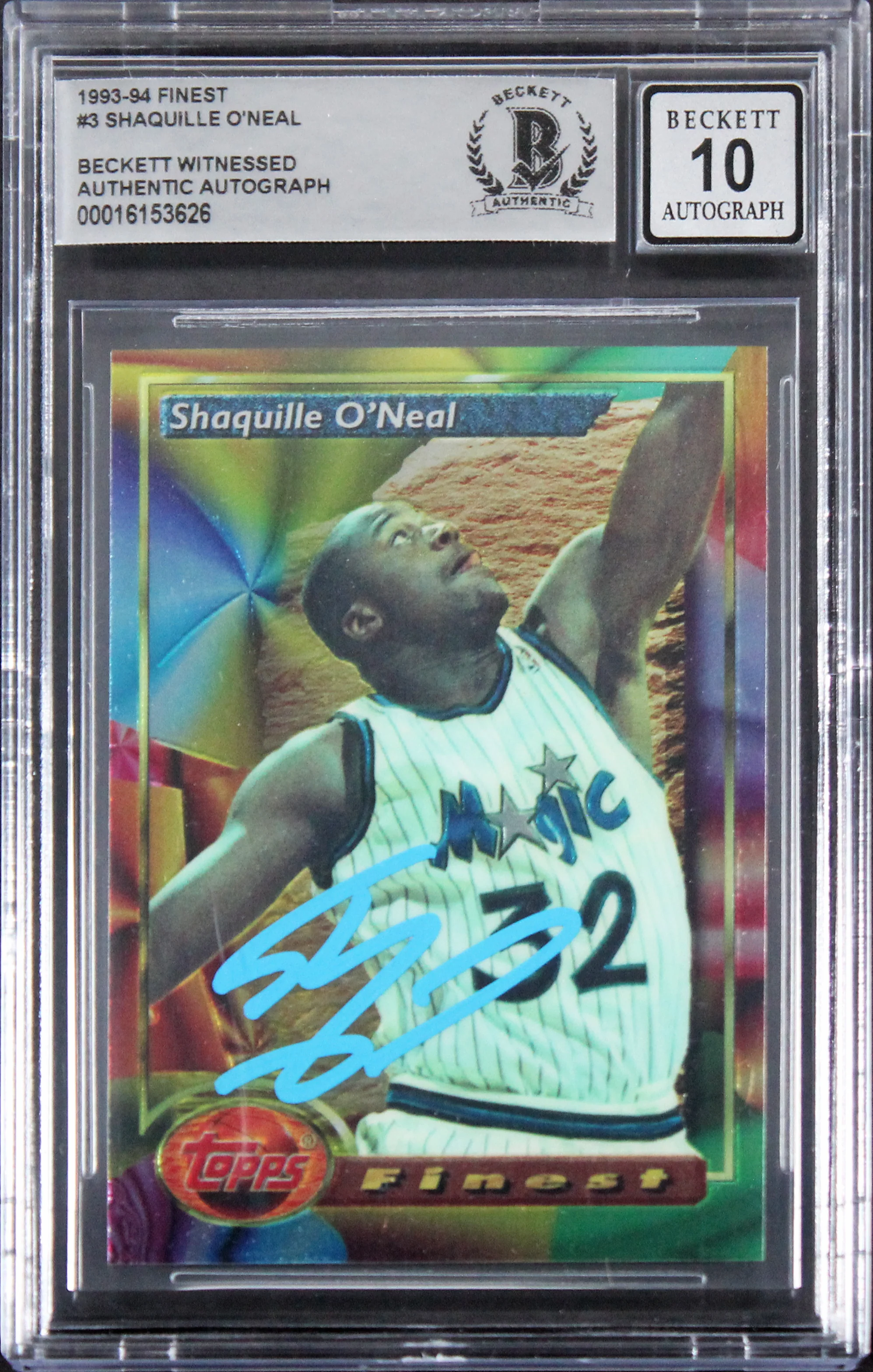 Magic Shaquille O'Neal Signed 1993 Finest #3 Card Auto 10! BAS Slabbed 2 - Image 2