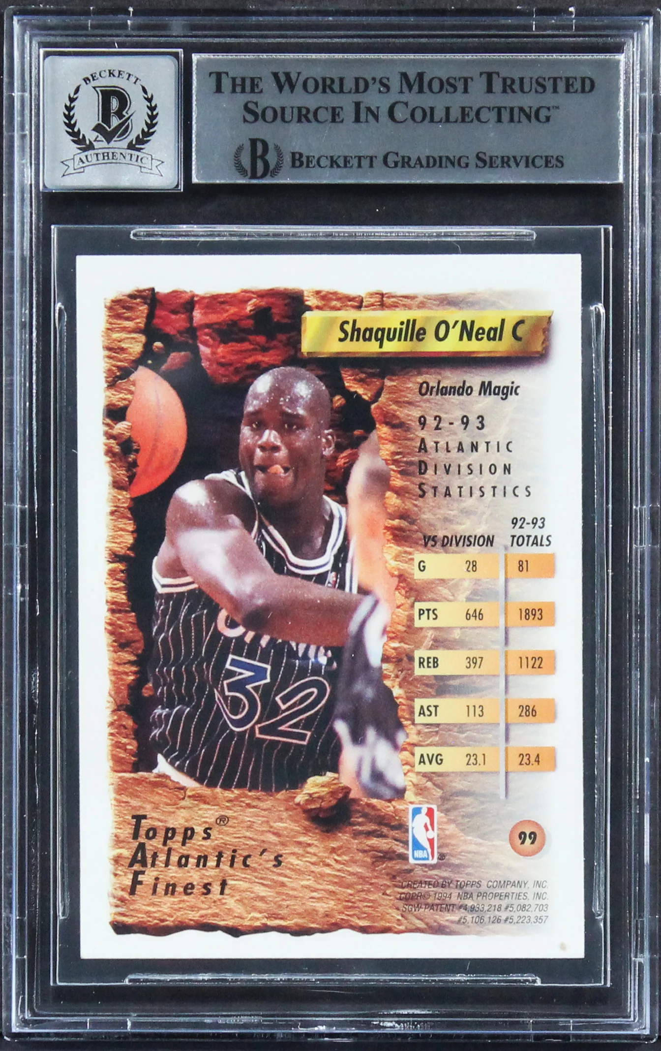 Magic Shaquille O'Neal Signed 1993 Finest #99 AF Card Auto 10! BAS Slabbed - Image 3