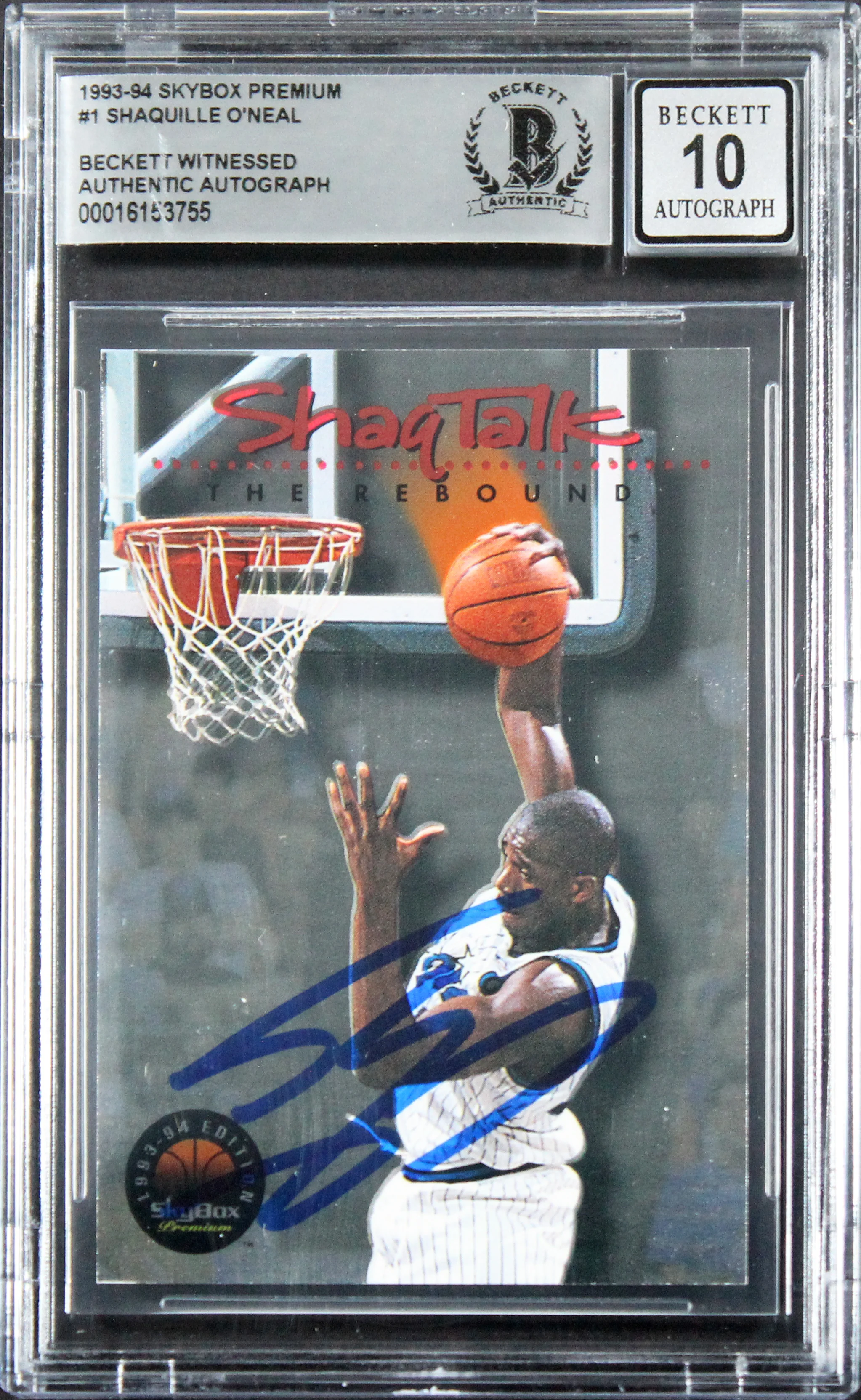 Magic Shaquille O'Neal Signed 1993 Skybox Premium #1 Card Auto 10! BAS Slabbed - Image 2
