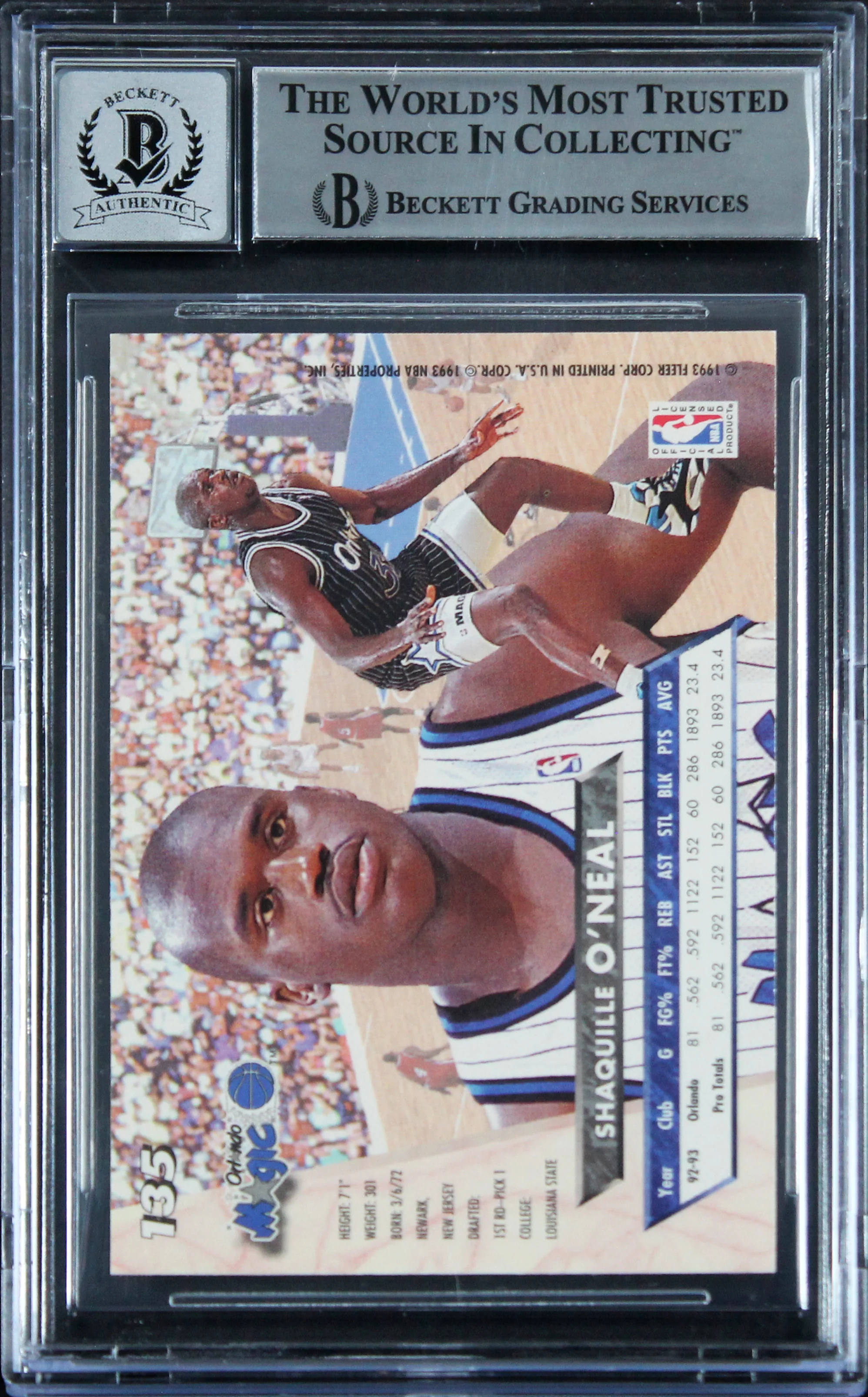 Magic Shaquille O'Neal Signed 1993 Ultra #135 Card Auto 10! BAS Slabbed - Image 3