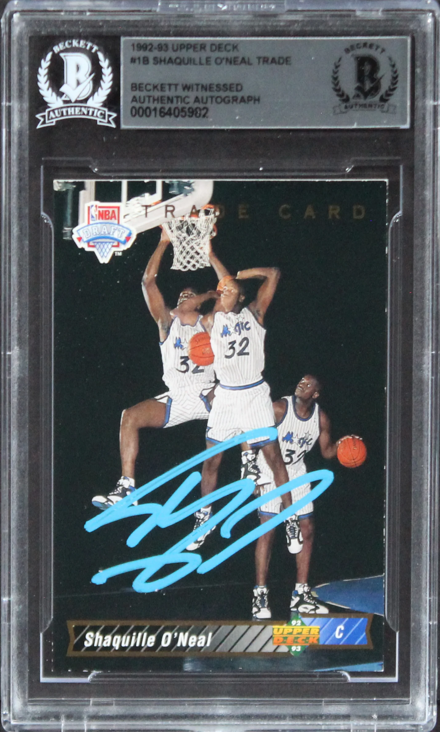 Magic Shaquille O'Neal Signed 1993 Upper Deck #1B BAS Witnessed #16405982 - Image 2